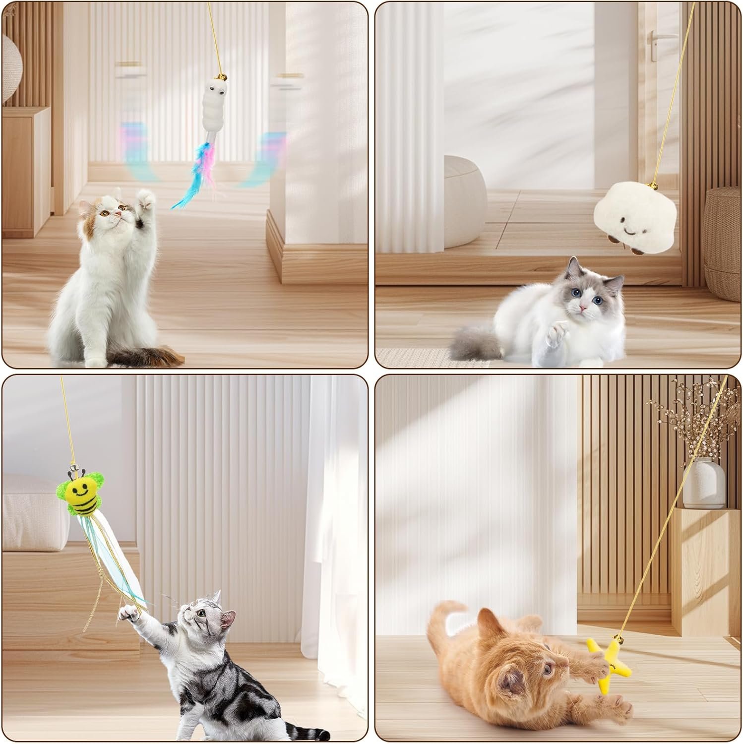 6 PCS Interactive Cat Feather Toys, Indoor Hanging Retractable Cat Toy, Self Play Toys Make Fun Excecise - Image 5