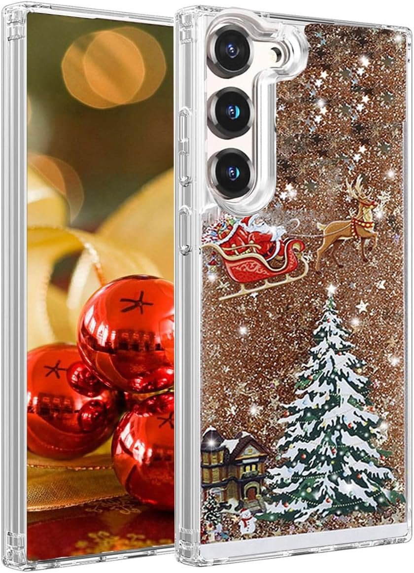 Glitter Christmas Case for Samsung Galaxy A14 5G, Cute Christmas Tree Santa Elk Liquid Flowing Floating Moving Bling Sparkle Clear Shockproof Women Girls Phone Case for Galaxy A14 5G (Gold) - Image 2