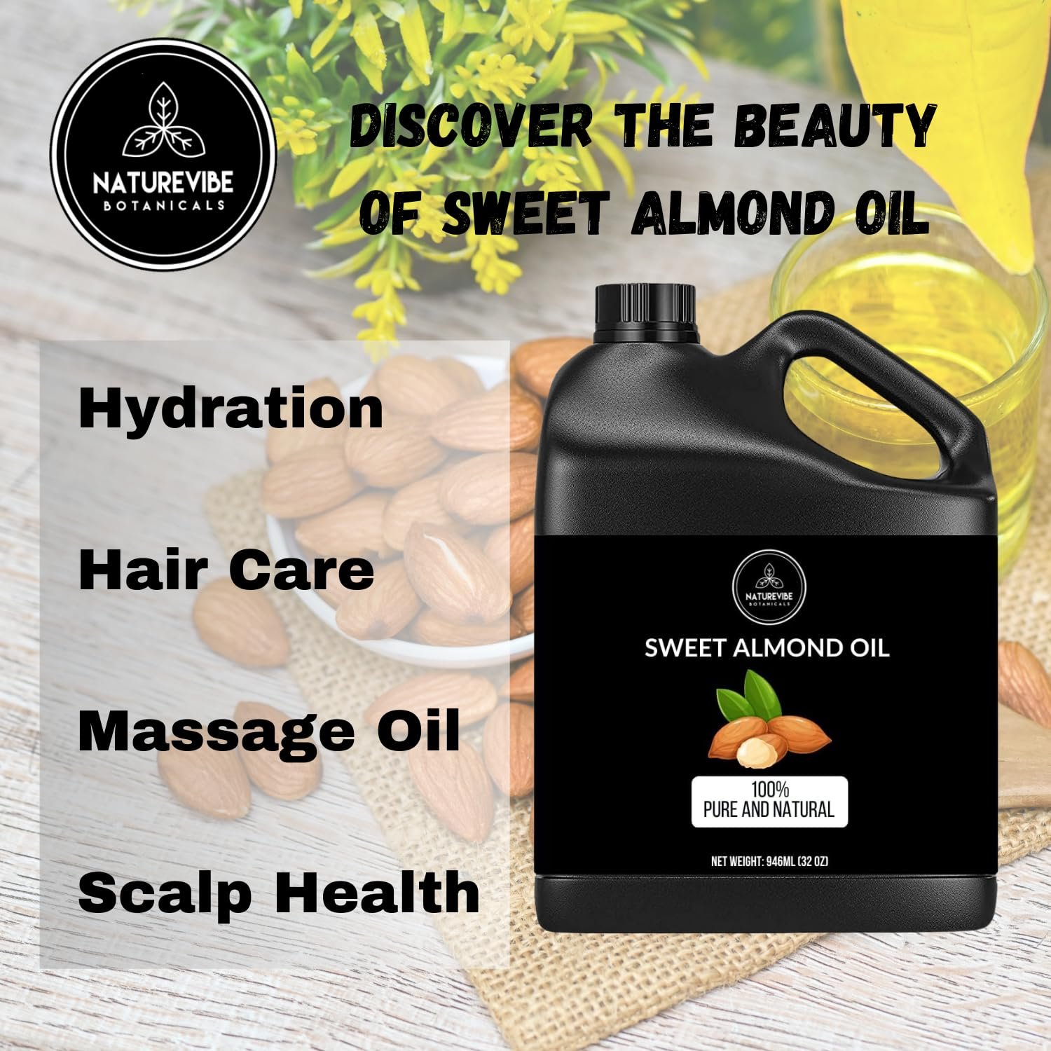 Naturevibe Botanicals Sweet Almond Oil 32 Ounces | 100% Pure and Natural | Great for Skin Care and Hair Care - Image 6