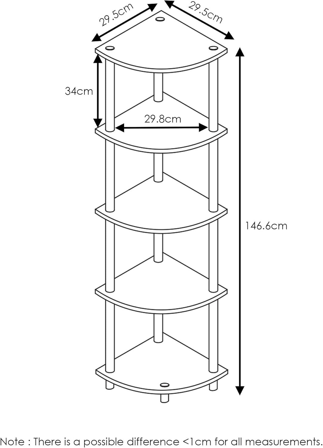 Furinno Turn-N-Tube 5 Tier Corner Display Rack Multipurpose Shelving Unit, 1-Pack, French Oak Grey/Black - Image 4