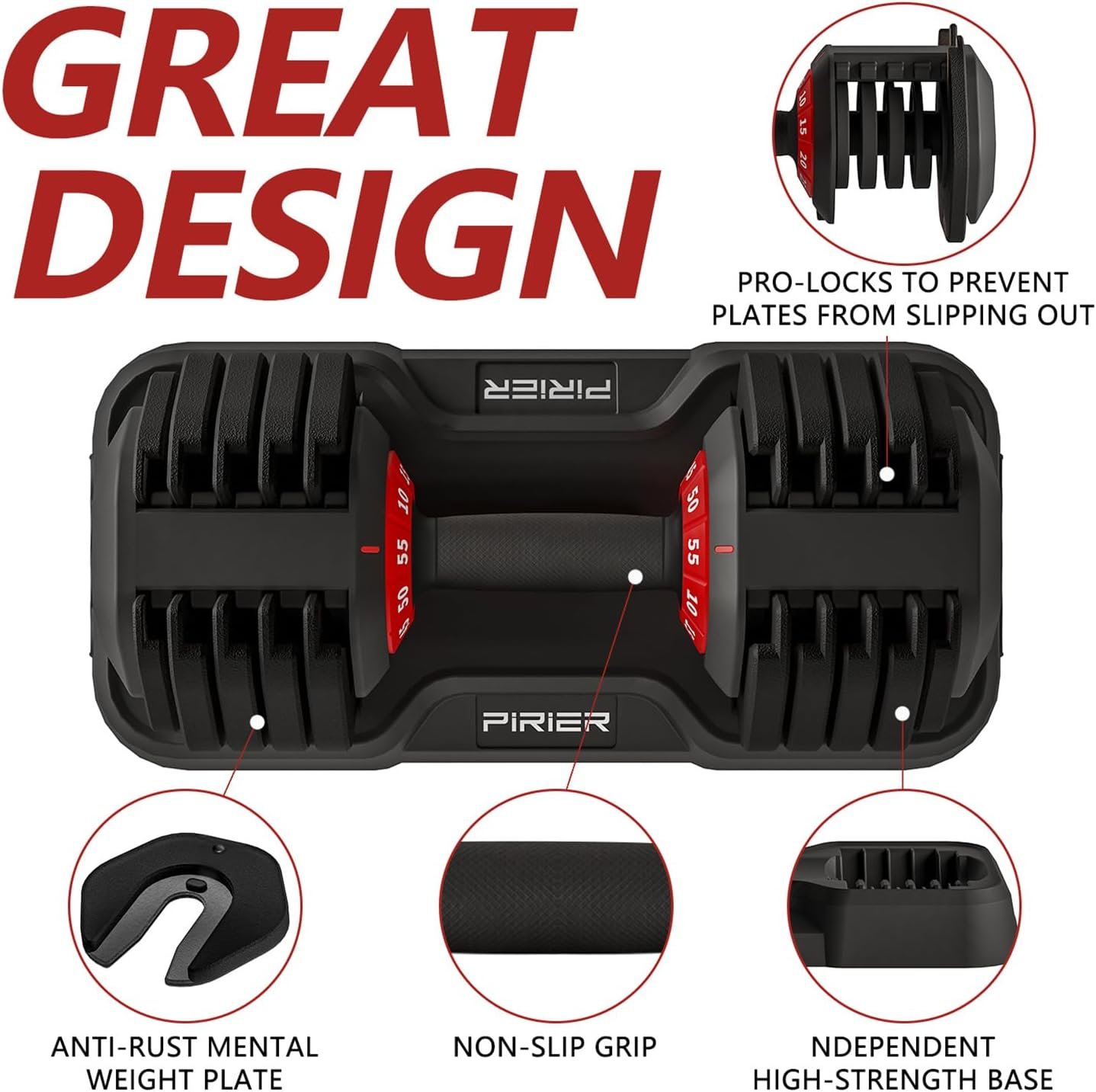 Adjustable Dumbbell 55LB Single Dumbbell Weight, 10-in-1 Weight Dumbbell with Anti-Slip Metal Handle for Home Gym Exercise Equipment - Image 6