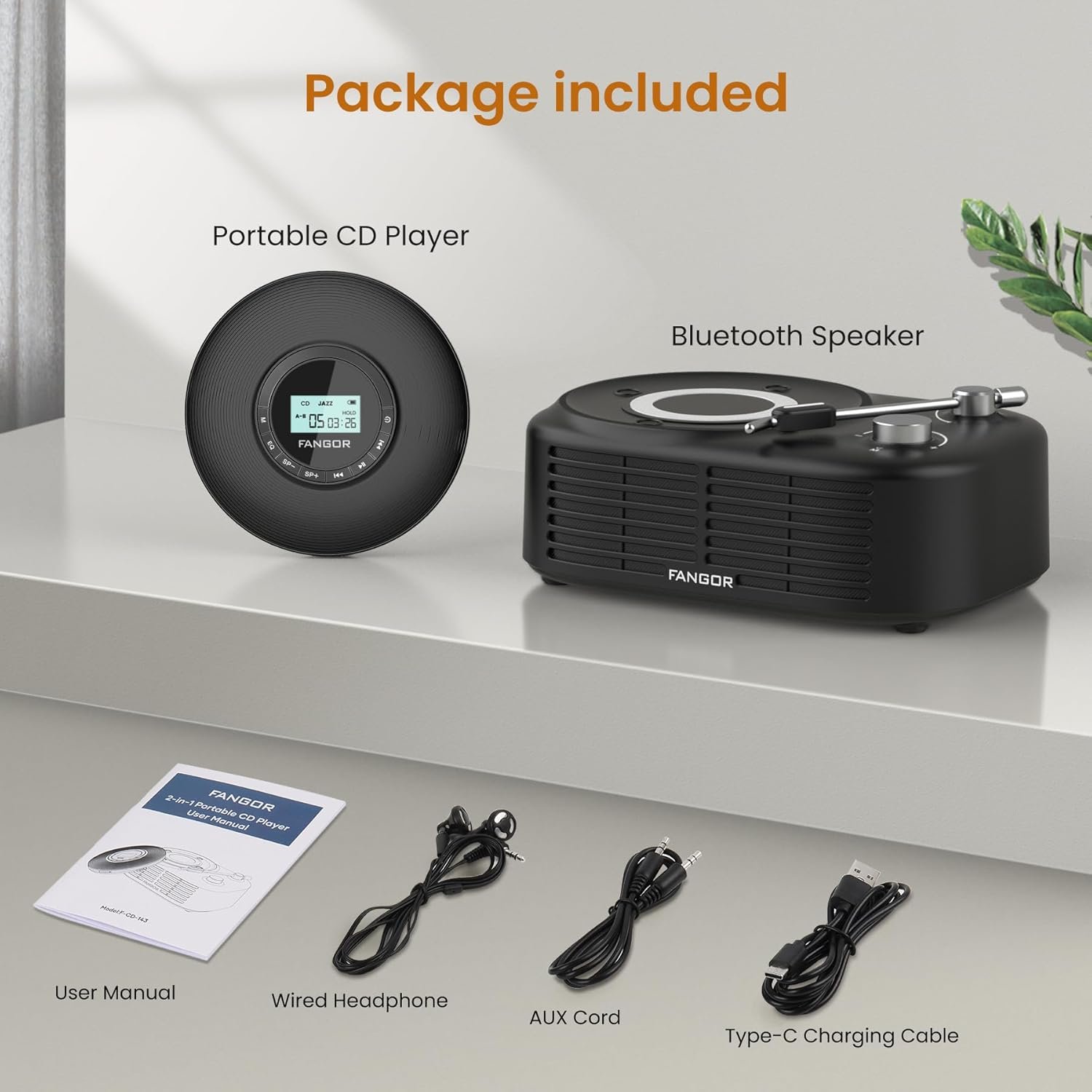 FANGOR Portable CD Player with Bluetooth Speaker Base 2 in 1 Home Desktop Audio Boombox Music Player Anti Shock Protection Headphones Jack TF Card - Image 8