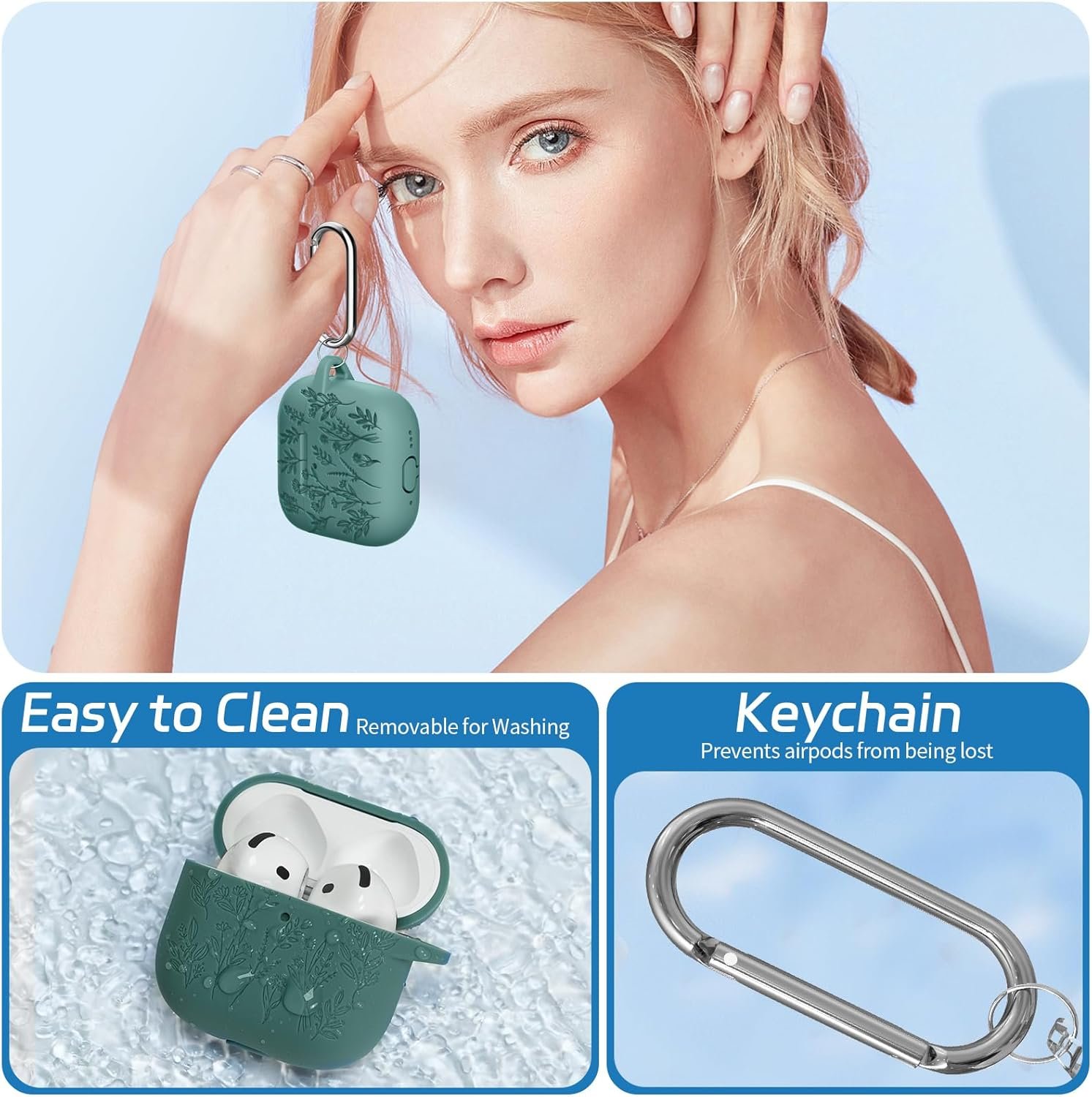 for Airpods 4 Case, Ekoonpft Flower Engraved Case for Apple AirPods 4th Generation 2024, Soft Silicone Case Cover for Women Girly with 3-in-1 Cleaner Kit, Keychain, Military Grade Protection - Image 8