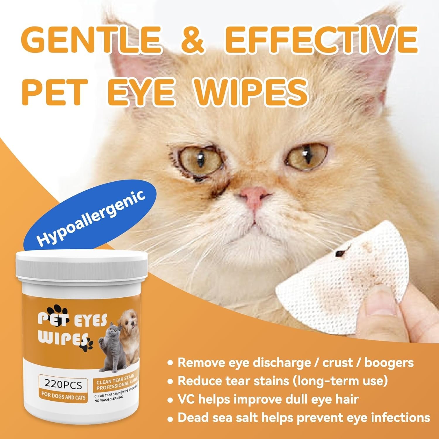 Eyes Wipes for Dogs - Gently Remove Tear Stain - Dog Eye Cleaner,Eye Debris, Discharge, Mucus Secretions - Dog Eye Wipes Tear Stain Remover - Dog & cat Eye Wipes - 220pcs - Image 3