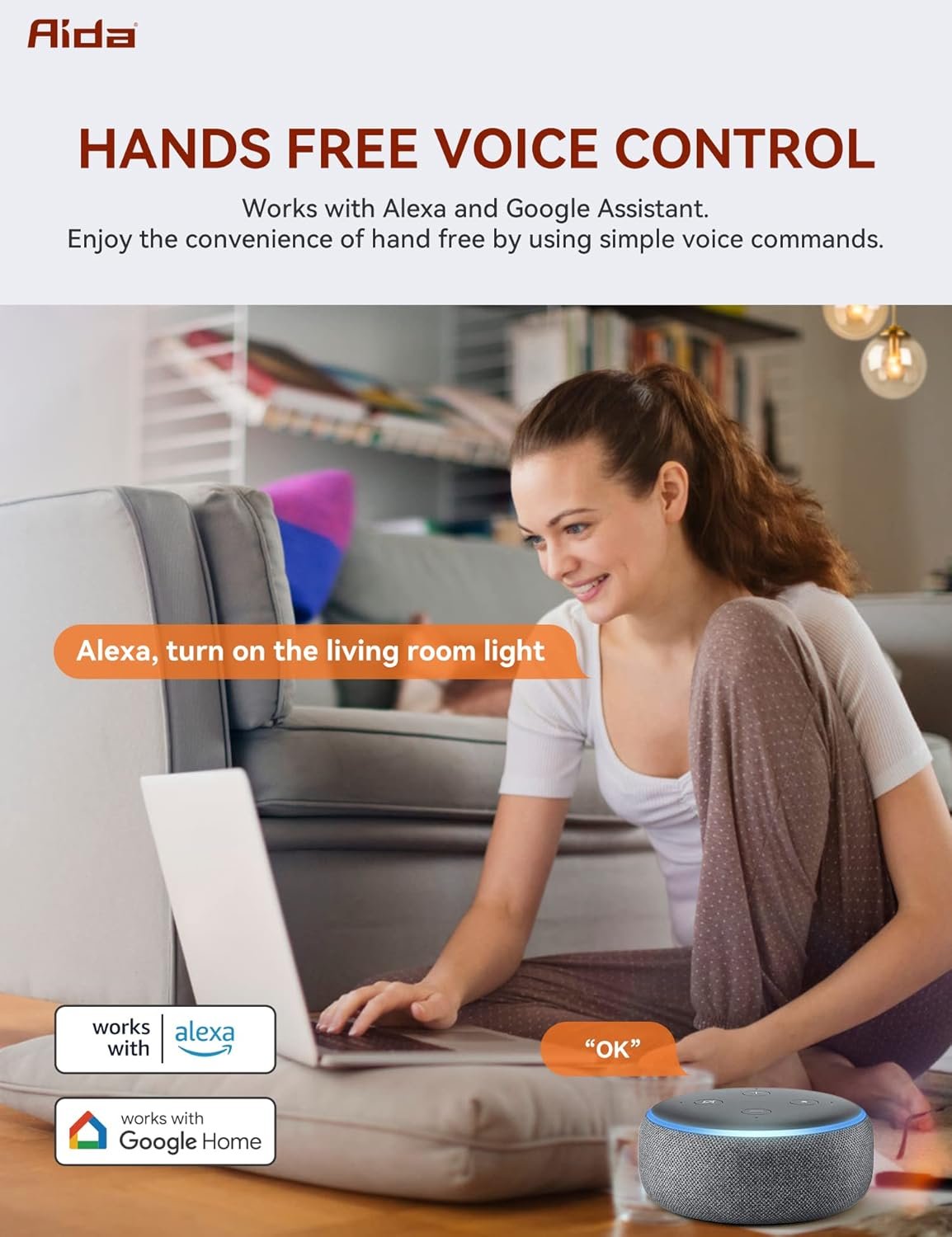 AIDA Smart Light Switch, Single Pole WiFi Smart Switch, Works with Alexa and Google Home, Neutral Wire Required, 2.4Ghz WiFi Switch for LED, CFL, Incandescent Bulbs, No Hub Required, White, 1 Pack - Image 5