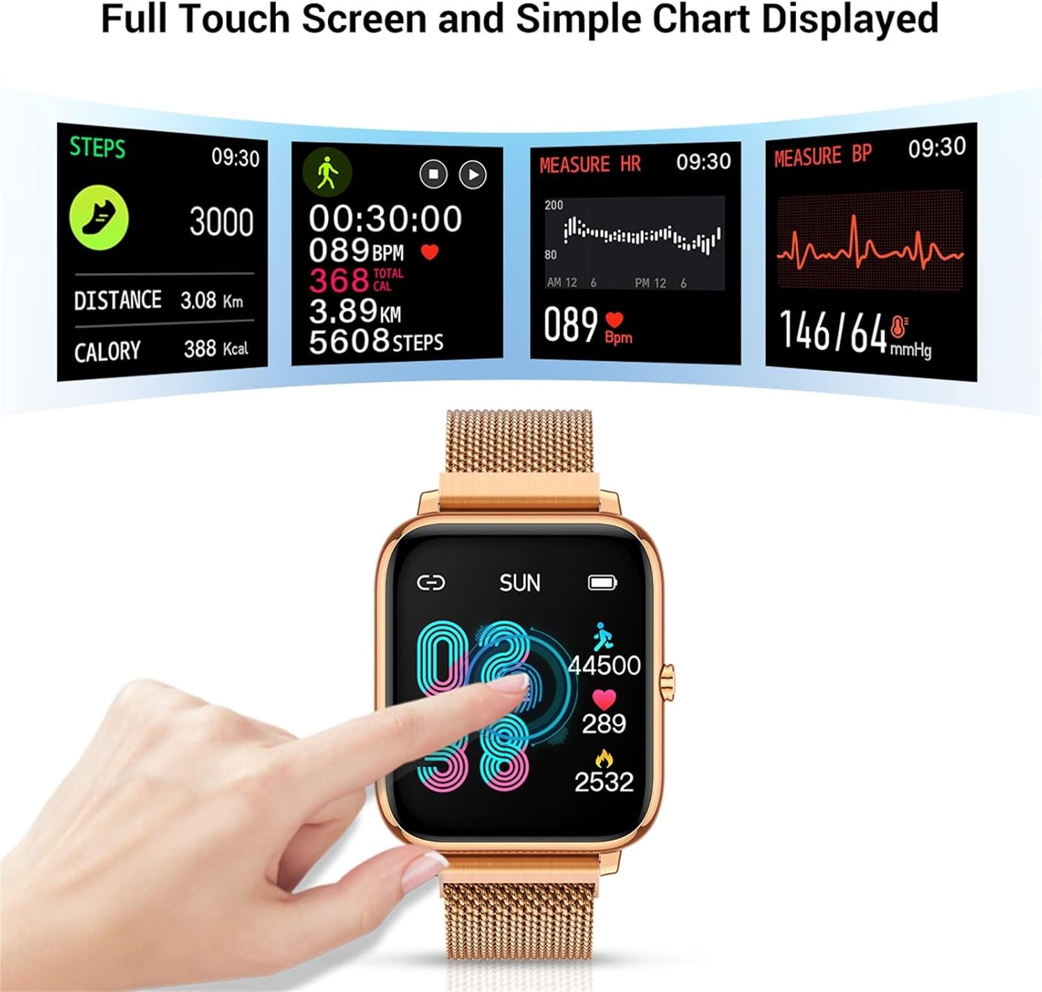 Smart Watch for Android Phones iOS Waterproof Smart Watches for Women Men Sports Digital Watch Fitness Tracker Heart Rate Blood Oxygen Sleep Monitor Touch Screen Compatible Samsung iPhone - Image 3