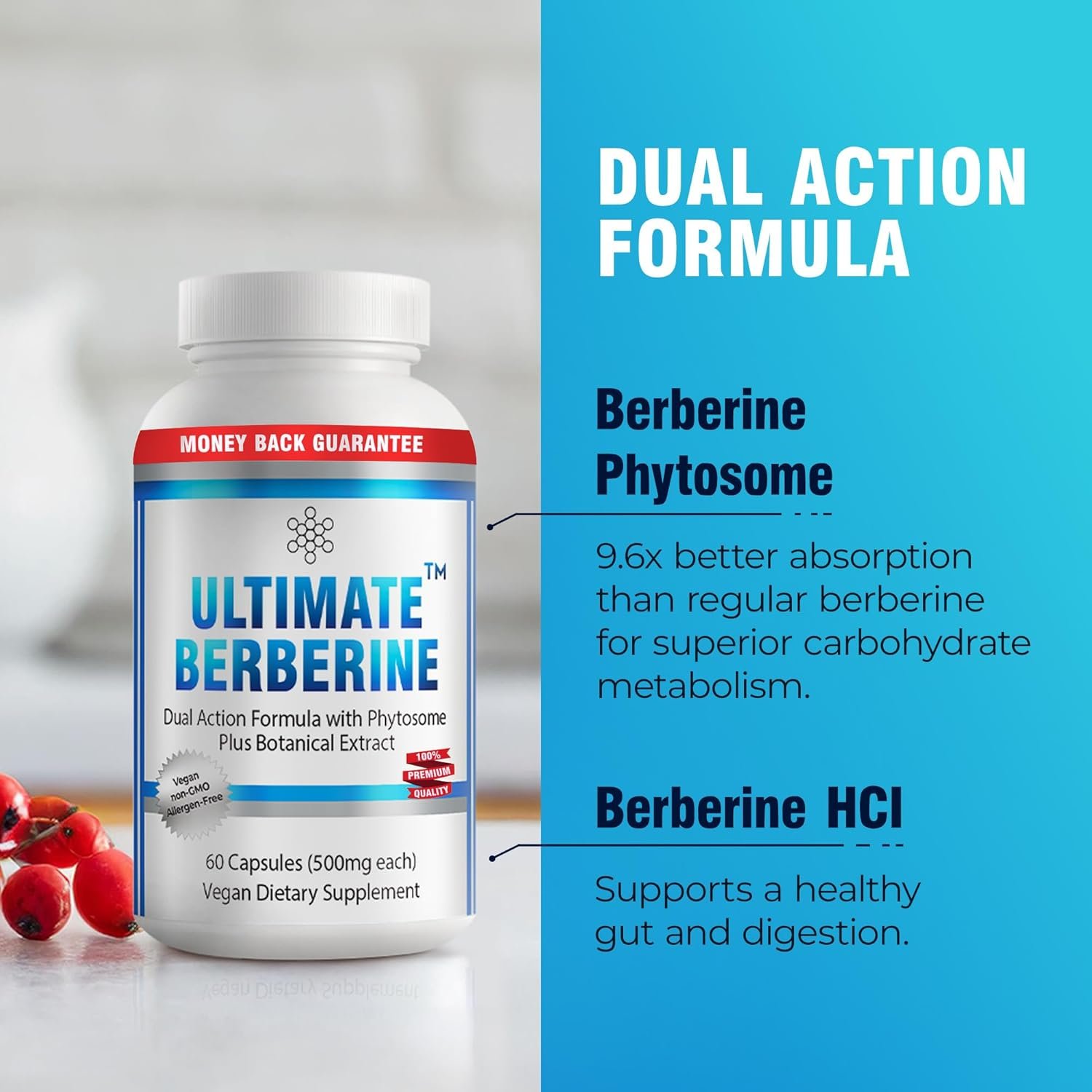 Ultimate Berberine Phytosome for Healthy Weight Management - Dual Action Formula with Berberine HCL - Carbohydrate Metabolism, GI, Immunity & Cholesterol Support - 1000mg Maximum Strength Supplement - Image 4