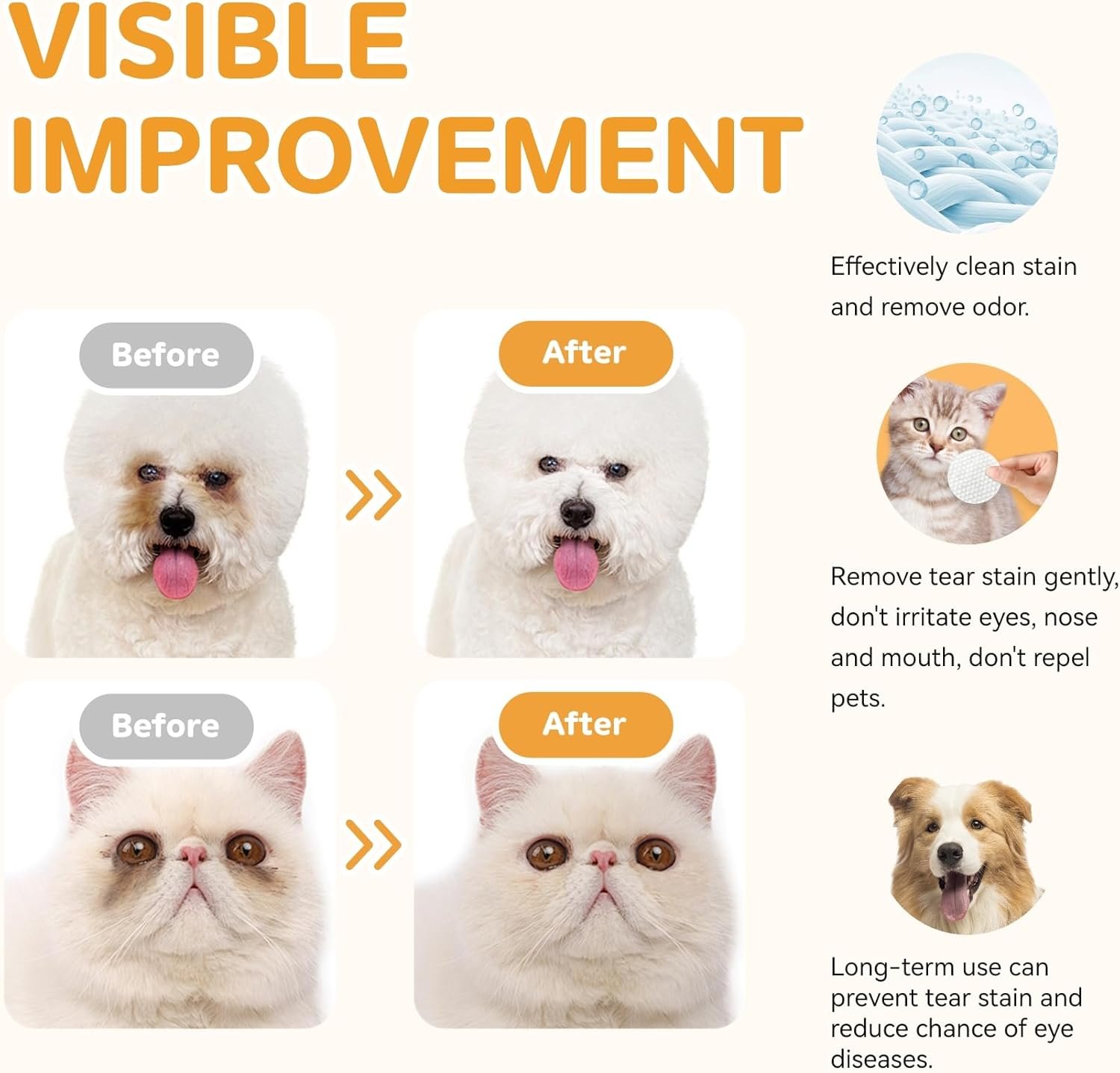 Eyes Wipes for Dogs - Gently Remove Tear Stain - Dog Eye Cleaner,Eye Debris, Discharge, Mucus Secretions - Dog Eye Wipes Tear Stain Remover - Dog & cat Eye Wipes - 220pcs - Image 7