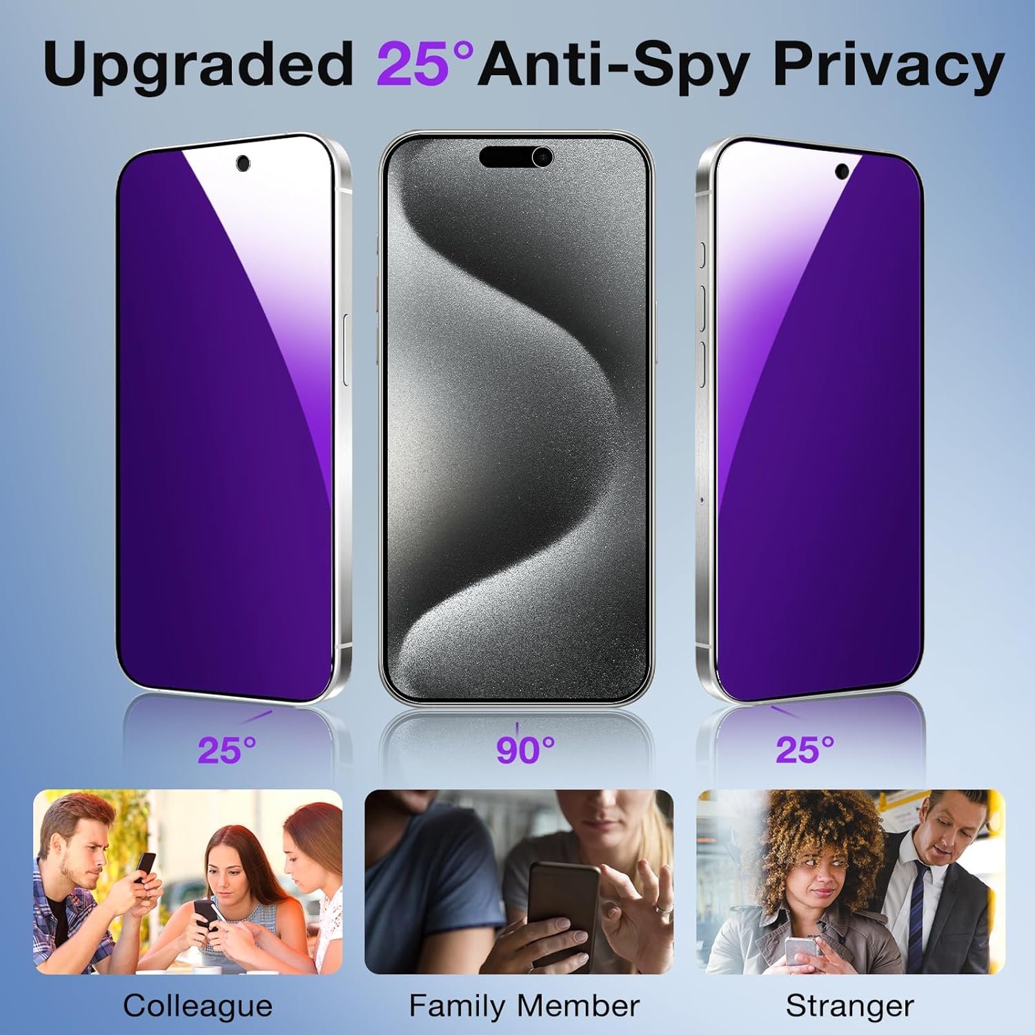 2 Pack for iPhone 15 Pro Max Privacy Screen Protector, Purple Stylish Anti Blue Light Tempered Glass Film for iPhone 15 Pro Max Screen Protector 6.7 Inch, Touch Sensitivity Bubble Free - Image 4