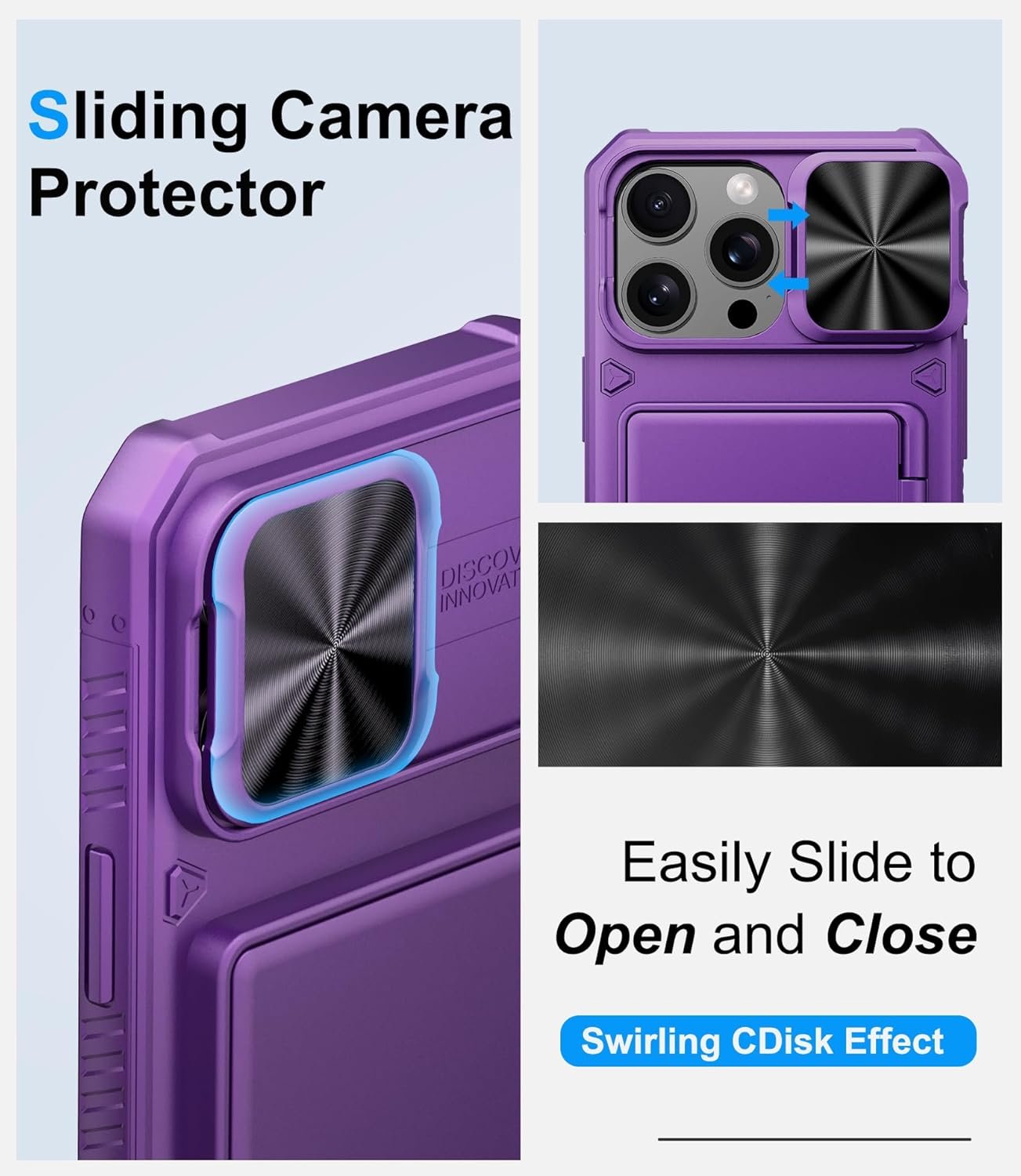 for iPhone 16 Pro Max Wallet Case with Camera Cover, Built-in Card Holder (4-5 Cards), Military Grade Protection, Heavy Duty Women Men Protective Phone Case for iPhone 16 Pro Max, Dark Purple - Image 5