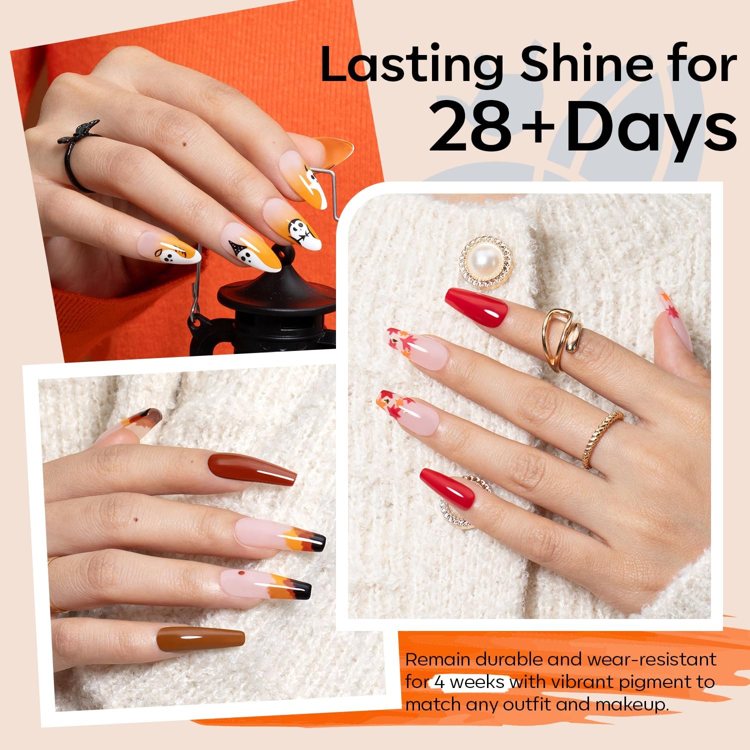 modelones 32 PCS Gel Nail Polish Set, 28 Colors Fall Winter Gel Polish with No Wipe Base Coat, Glitter & Glossy & Matte Top Coat Black Brown Red Purple Soak Off LED Nail Art Kit Salon at Home - Image 4