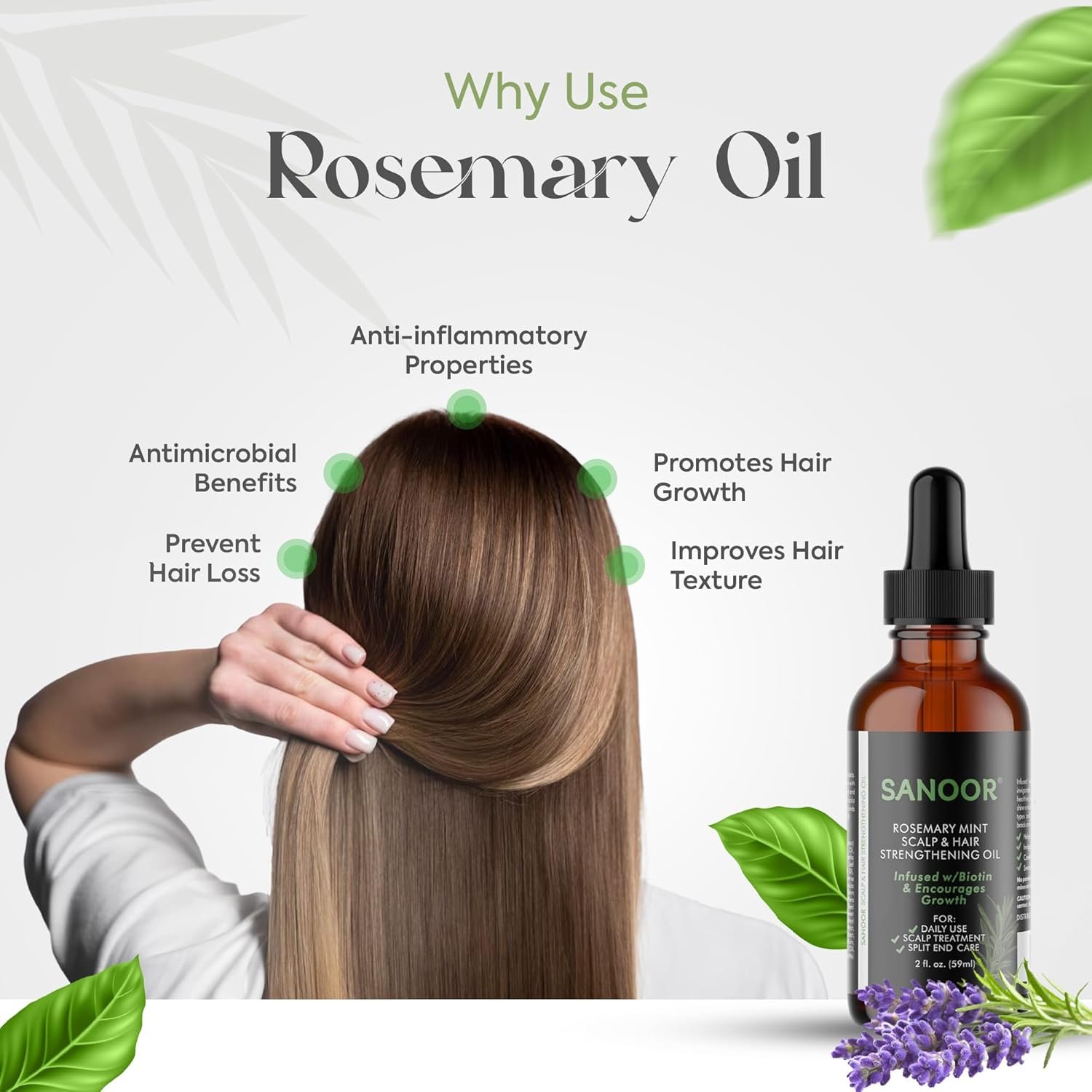 SANOOR® Rosemary Mint, Scalp Hair Growth Oil, Infused Biotin to Encourages Hair Growth | Healthier, Stronger & Long Strands | All Type & Texture | Straight, Waves & Chemically Treated Hairs - Image 3