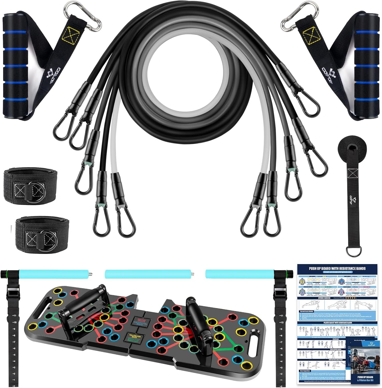 Push Up Board with Resistance Bands, Portable Home Gym Exercise Equipment, Handles and Ankle Straps for Full Body Workout at Home Gym - Image 2