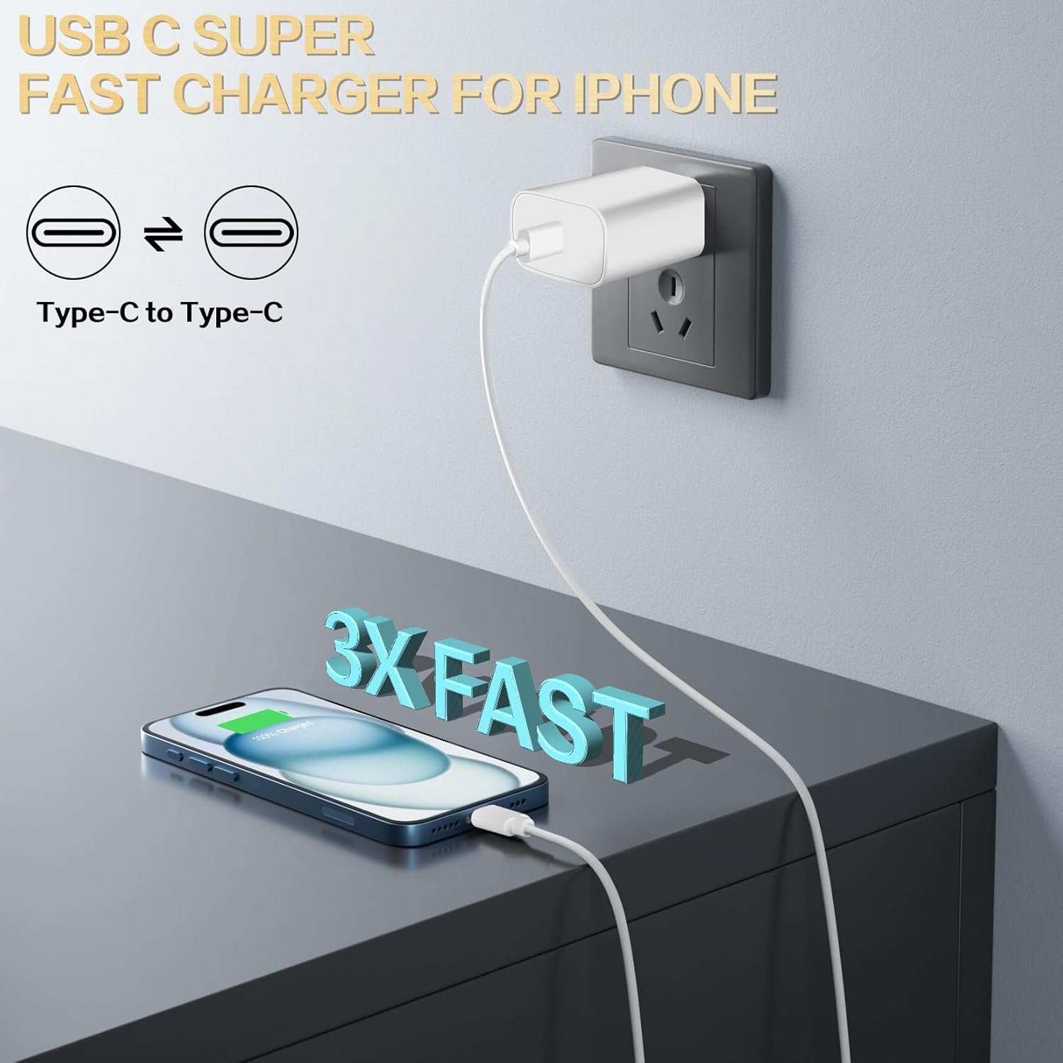 Fast Charger for iPhone 16 Pro Max,iPhone 16 Charger Fast Charging Block,3Pack 20W Quick Apple iPhone 15 Charger Adapter,6FT USBC to C Charger Cable for iPhone 16/16 ProMax/15 Pro/15 Plus,iPad Pro/Air - Image 3