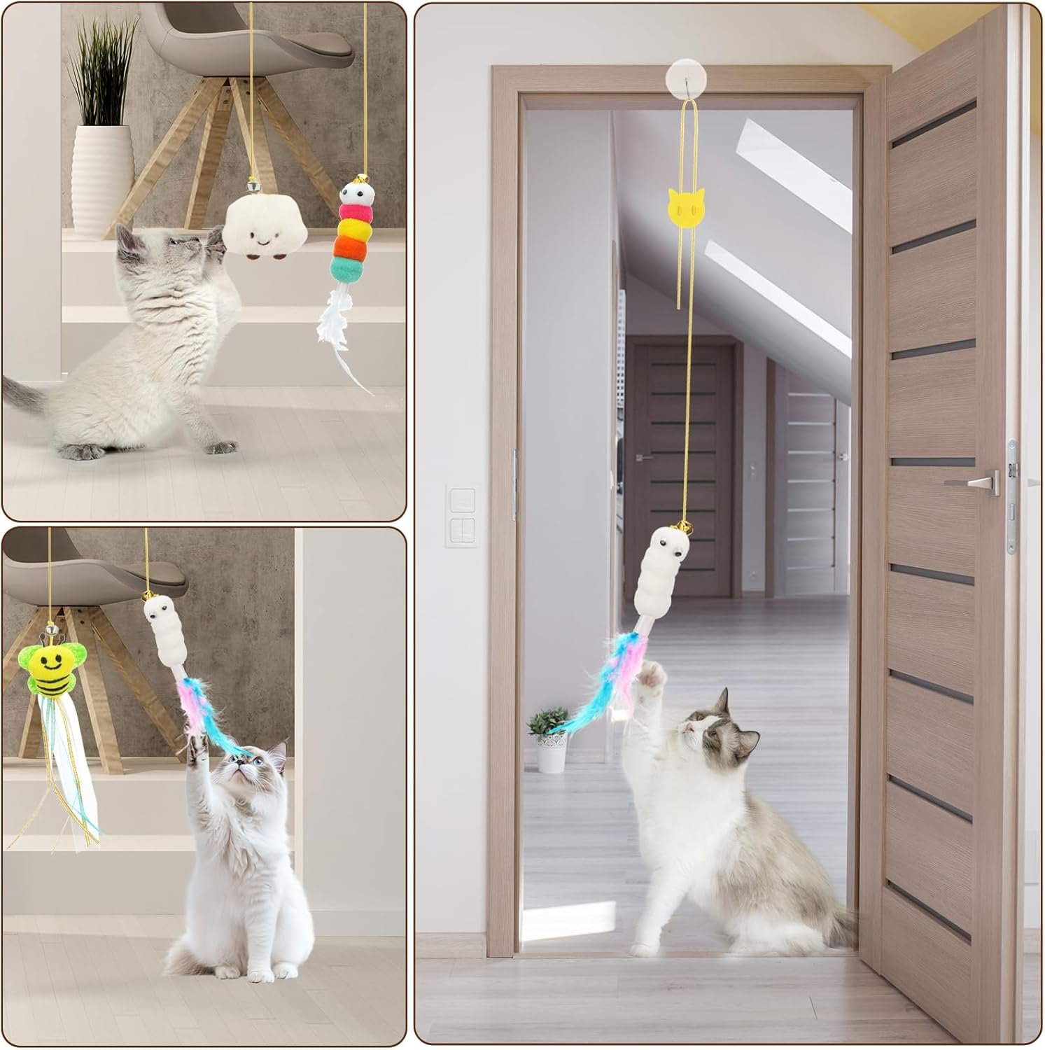 6 PCS Interactive Cat Feather Toys, Indoor Hanging Retractable Cat Toy, Self Play Toys Make Fun Excecise - Image 4