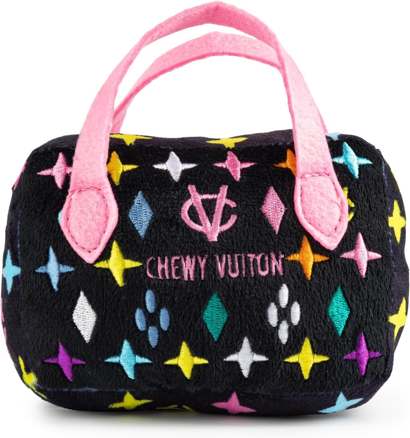 Haute Diggity Dog Black Monogram Chewy Vuiton Handbag, Plush Designer Dog Toys with Interactive Squeaker, Stimulating Pet Enrichment, Machine-Washable & Safe Materials for All Breeds, Size Small - Image 3