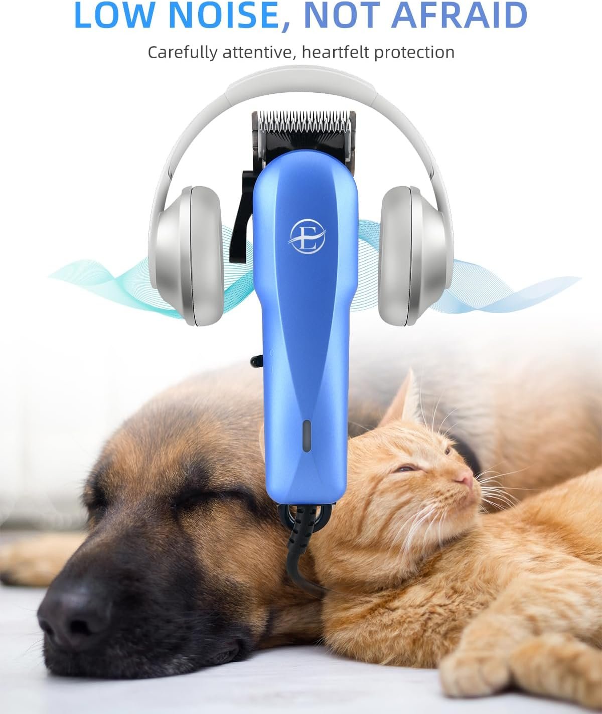 E-Hunter Professional Dog Grooming Clippers Kit, 24V High Power for Thick Coats, Quiet Dog Clippers with 10 Metal Guard Combs & Brush, Ideal Dog Hair Remover for Cats and Pets - Image 7