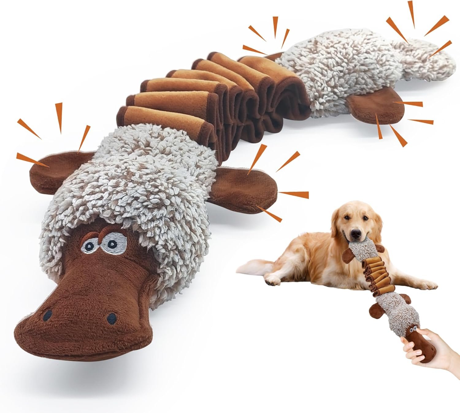 Squeaky Dog Toys, Interactive Tug of War Puppy Toys, Funny Plush Dog Chew Toys, Stuffed Dog Toys for Small,Medium and Large Dogs - Platypus - Image 2
