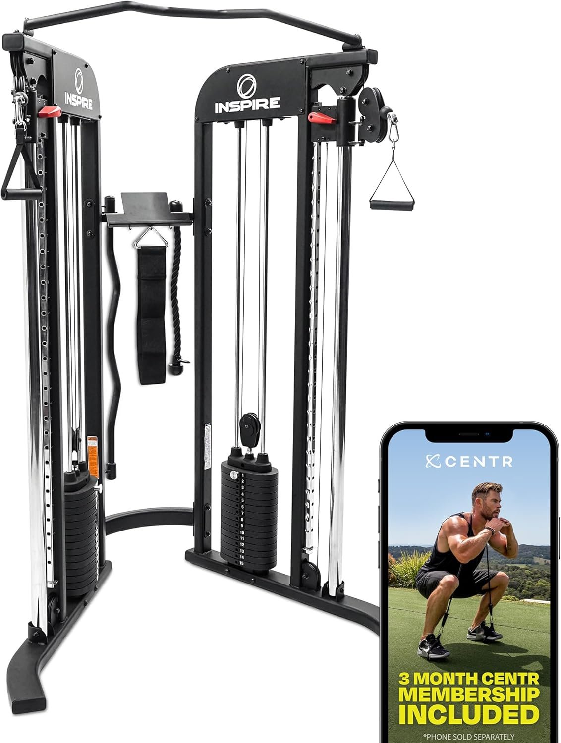 Inspire Fitness FTX Functional Trainer - Compact at Home Workout Machine with Accessories - Space Saving Design - Home Gym Cable Machine and Two 165 lb Weight Stacks - Image 2