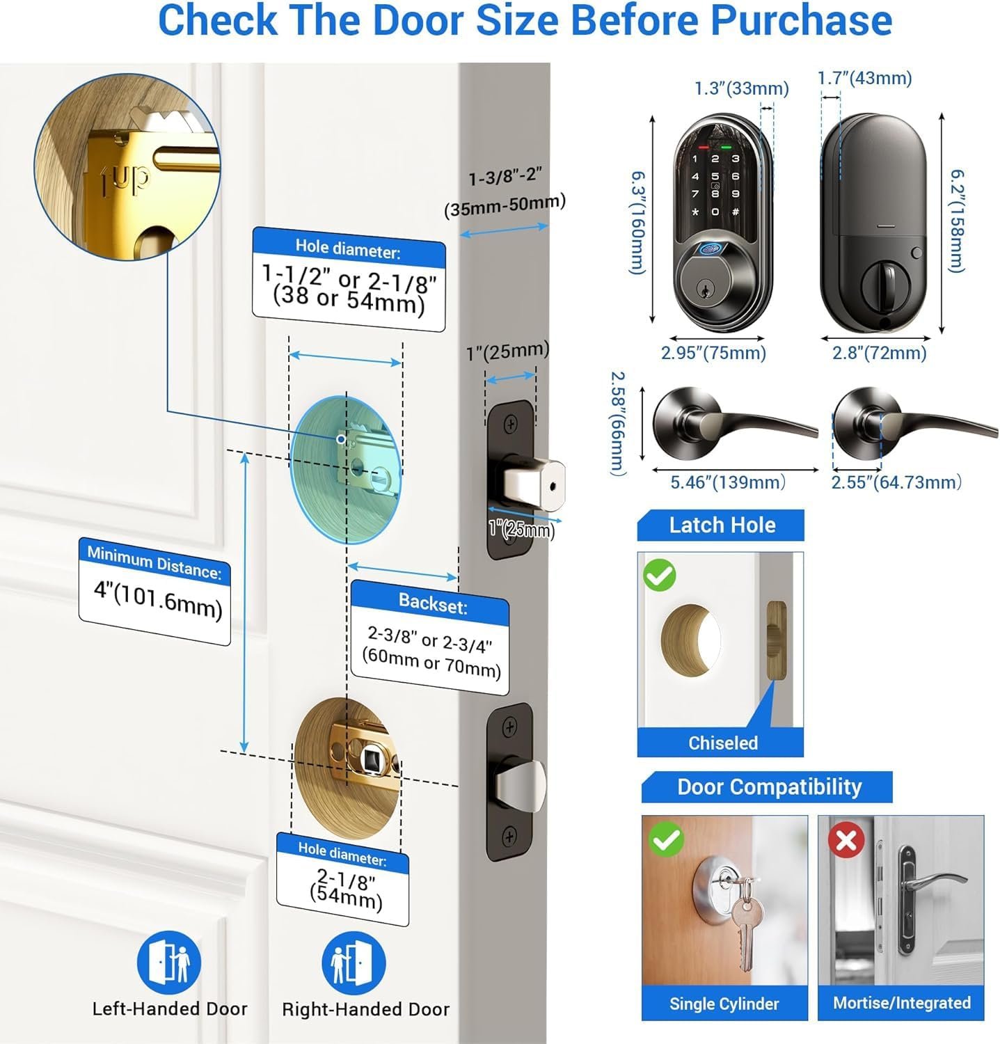 Veise Smart Locks for Front Door, 2 Lever Handles, Fingerprint Keyless Entry, App Control Biometric Door Lock Set, Electronic Digital Touchscreen Keypad Deadbolt, Easy Install, Auto Lock, Matte Black - Image 6