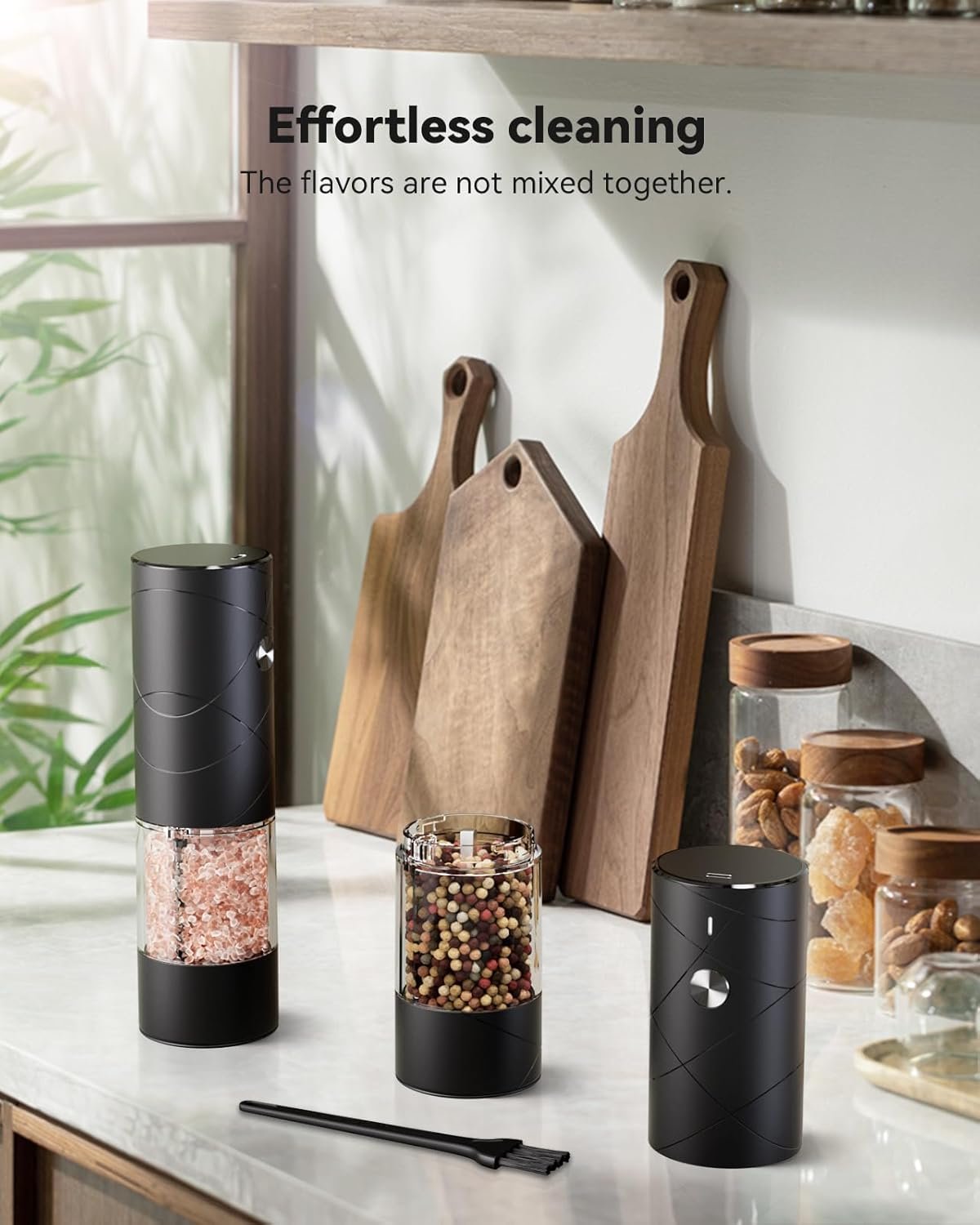 Electric Salt and Pepper Grinder Set with Adjustable Coarseness, Rechargeable Automatic Salt and Pepper Grinder Set with One Hand Operated and LED Light, Salt Grinder & Pepper Mill for Family BBQ - Image 7