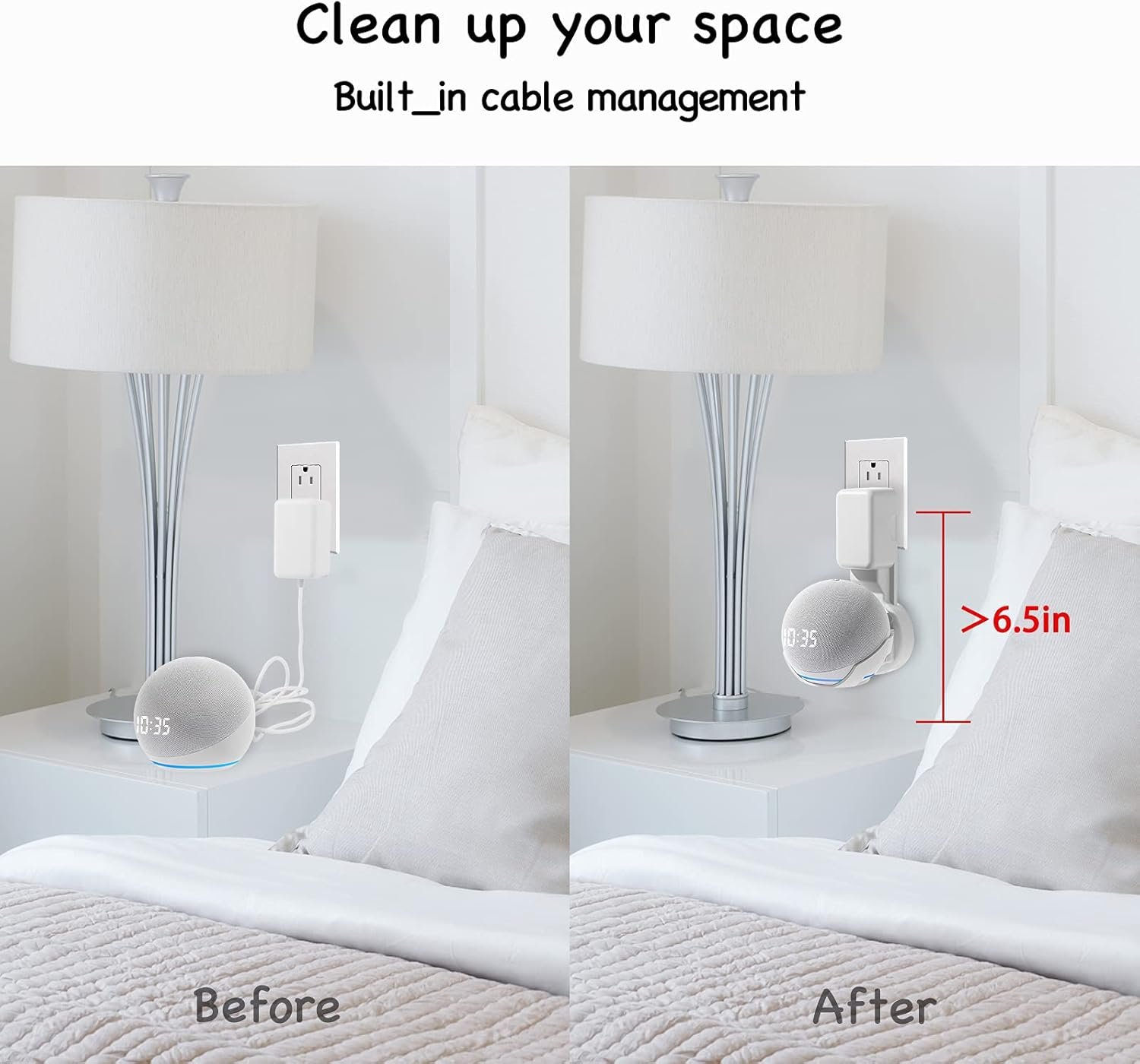 Wall Mount Holder for Dot 4th/5th Generation, Outlet Hanger for Dot 4th/5th Gen, Smart Speaker Stand, Space-Saving Accessories, Built-in Cable Management Shelf, White… - Image 6