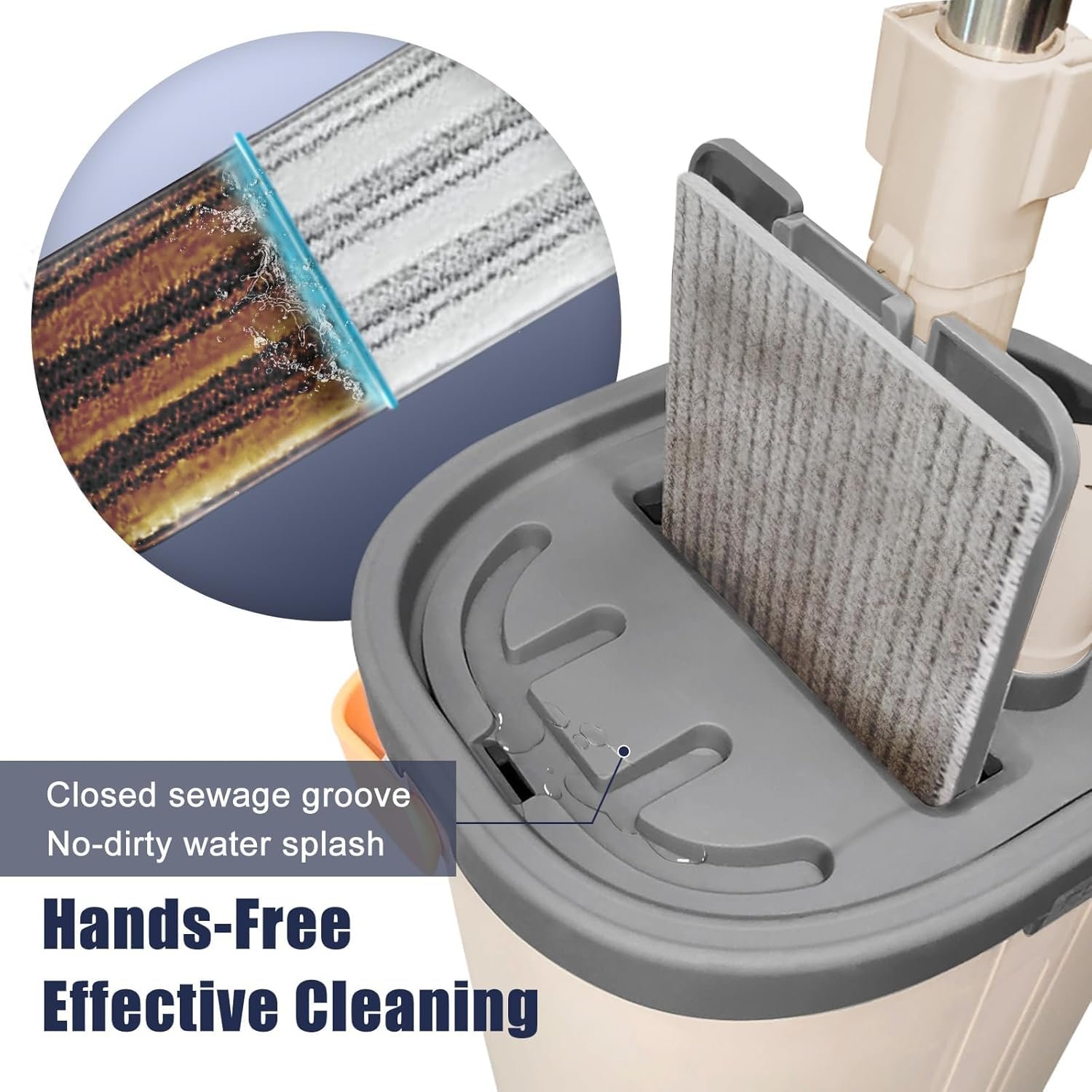 Mop and Bucket with Wringer Set for Home, 3-Chamber Separate Dirty Clean Water Flat Spin Mop and Bucket Set for Wet Dry Floor Wall Mops Hands Free Automatic Clean 60in Handle with 4 Microfiber Pads - Image 4