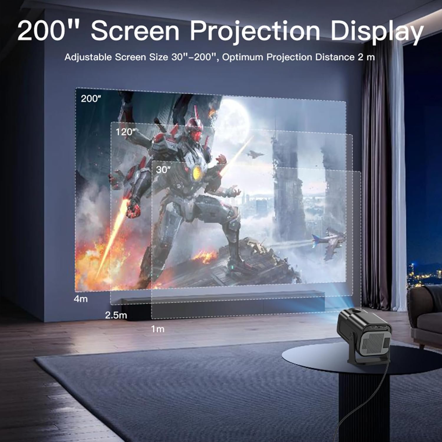 Projector with WiFi and Bluetooth, Mini Projector Portable 4K 1080P Full HD Support, Auto Keystone Correction Rotatable Wall Movie Projector for Bedroom Outdoor Phone HDMI USB Laptop - Image 3