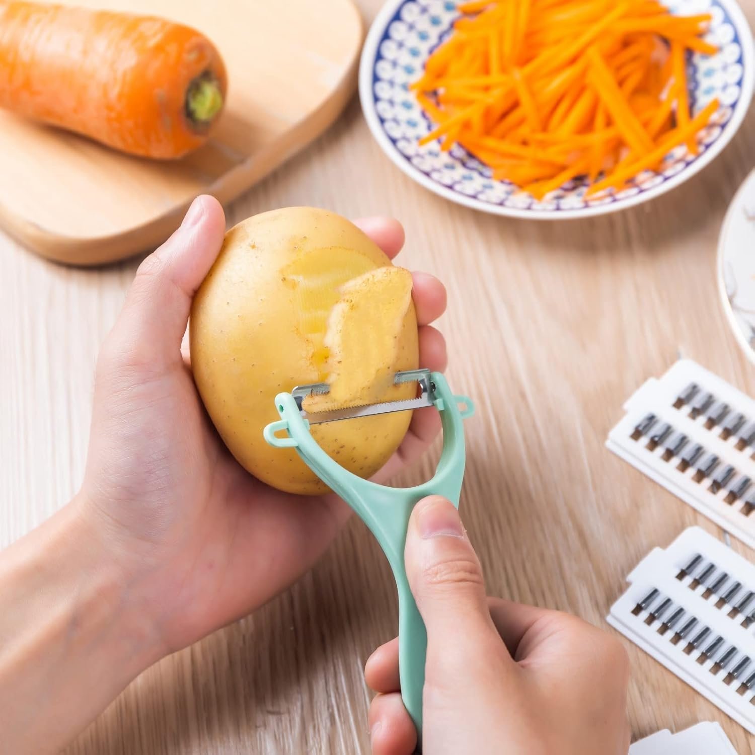 Mandoline Slicer for Kitchen 7-in-1 Mandoline Food Slicer,Vegetable/Cheese/Potato/Carrot/Cucumber Grater,Slicer, Cutter, Grinder,Waffle Fry Cutter For Potatoes,Julienne Peeler - Image 6