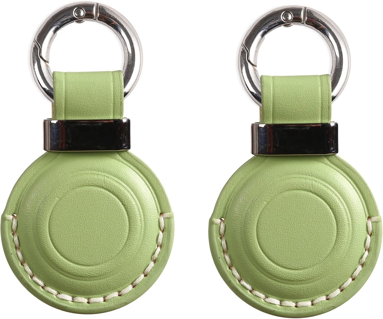 2 Pack KEEPXYZ Genuine Leather Airtag Holder Suitable for Apple Airtag Keychain Leather, Secure Air Tag Holder with Stainless Steel Ring Lock, Durable Airtag Case Cover Key Ring - Green V2.0 (No Hole) - Image 2