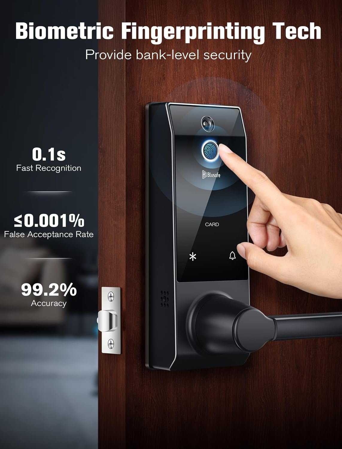 Smart Lock Ring Doorbell Fingerprint Deadbolt for Homeowners or Parents Door Lock with Camera and Door Handle for Renters, Keyless Entry Door Lock for Front Door During Walks Outside - Image 7
