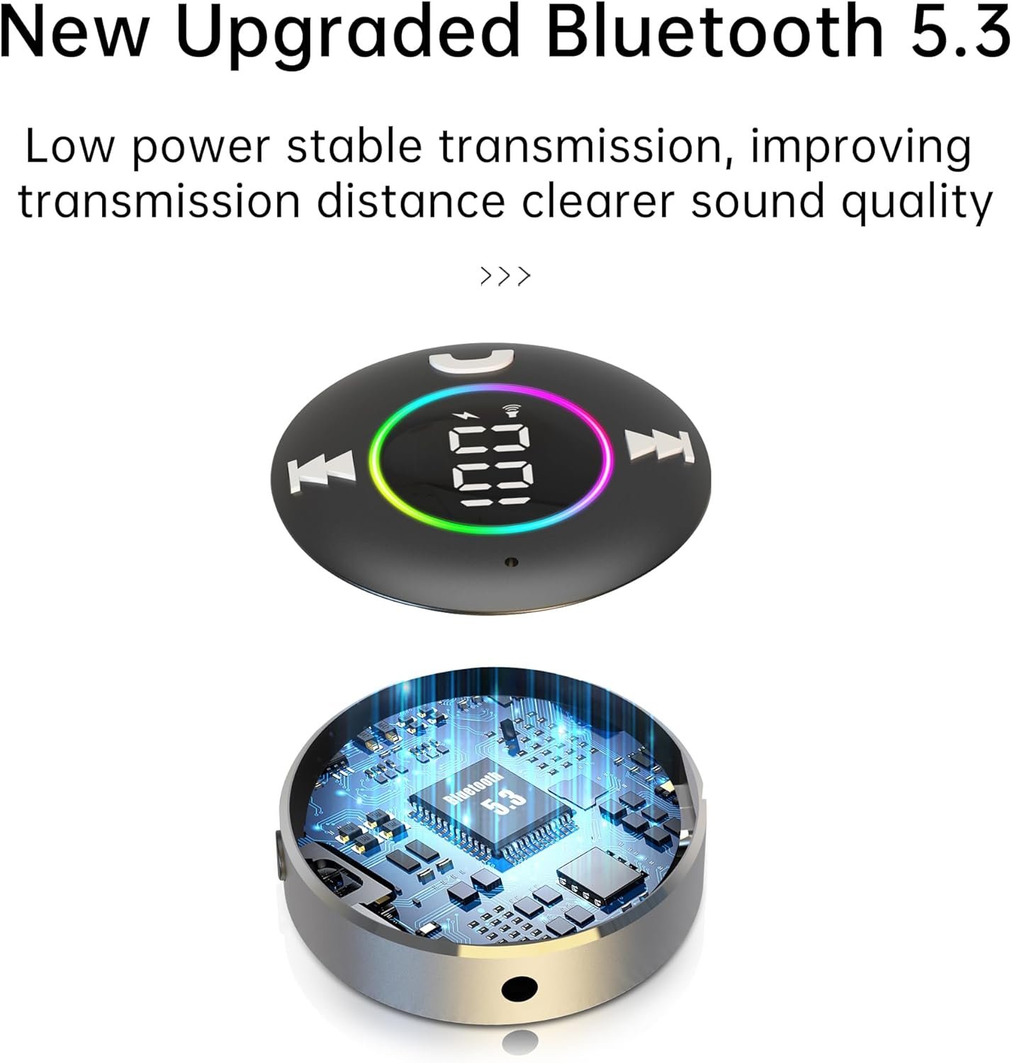 LAICOMEIN Bluetooth Receiver for Car, Bluetooth 5.3 AUX Adapter with LED Battery Display and Ambient Light, Wireless Audio Receiver for Car/Home Stereo/Speaker/Wired Headphones (Silver) - Image 8