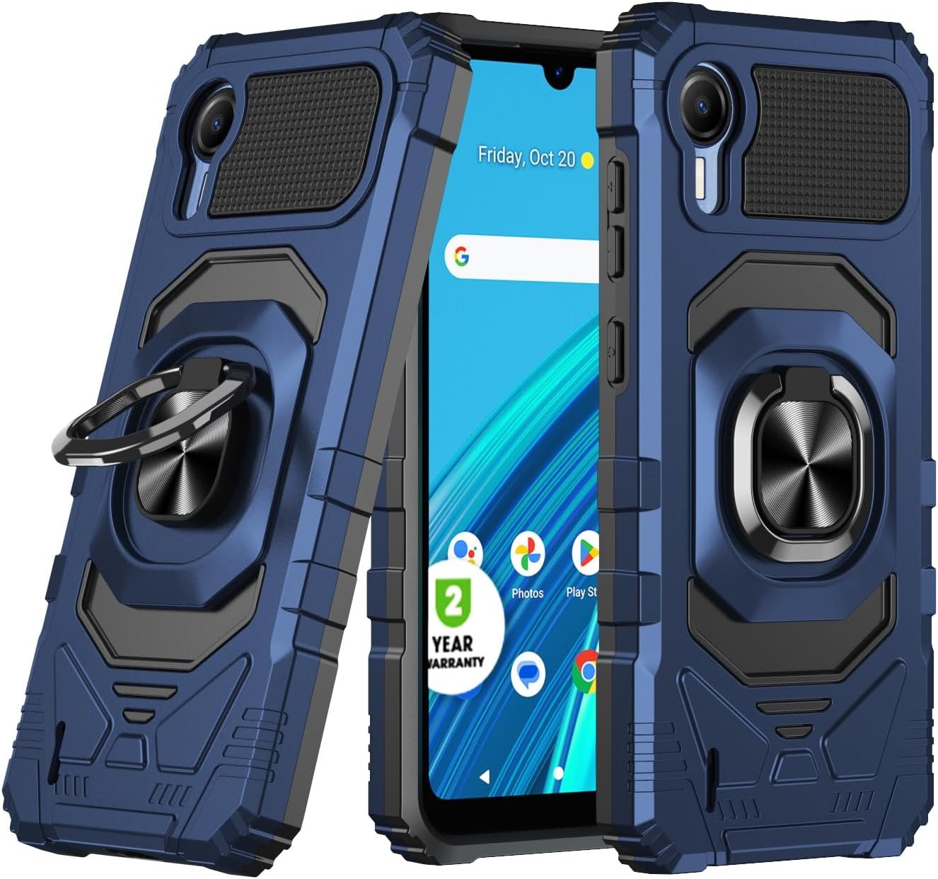 Compatible for Cricket Debut S2, Att Calypso 4 Case, with Tempered Glass Screen Protector, Military Grade Heavy Duty Shockproof Protective Cover, with Ring Kickstand Cover (Blue) - Image 7