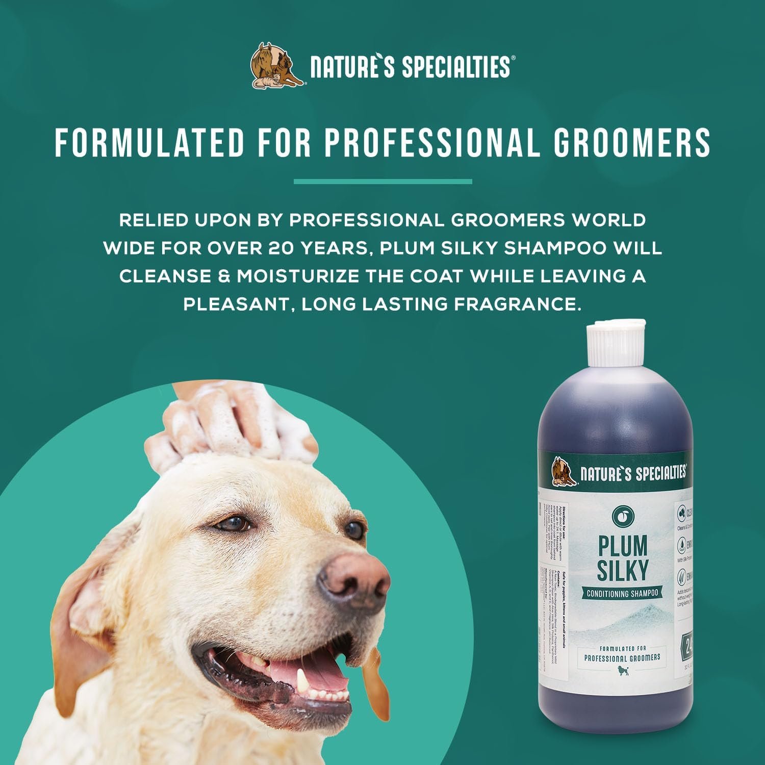 Nature's Specialties Plum Silky Ultra Concentrated Dog Shampoo Conditioner, Makes up to 6 Gallons, Natural Choice for Professional Pet Groomers, Silk Proteins, Made in USA, 32 oz - Image 5