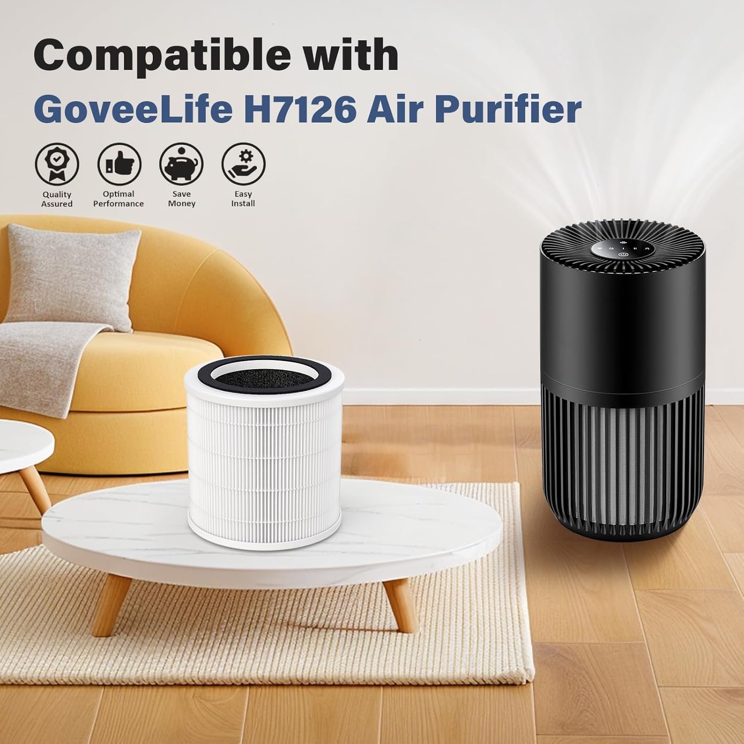 H7126 Replacement Filter Compatible with GoveeLife Mini Air Purifier H7126, 3-in-1 H13 True HEPA with 6 pcs Aroma Pads, H7126-RF, 2 Pack - Image 3
