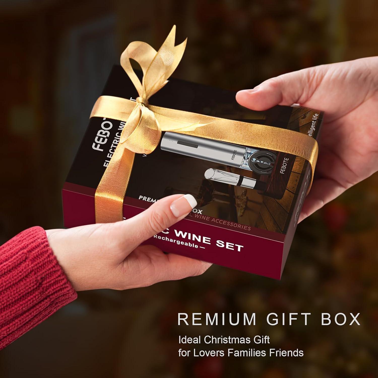 Electric Wine Opener Set, Rechargable Automatic Wine Bottle Corkscrew Opener with Wood Stand - 2 Vacuum Wine Stoppers Wine Aerator Foil Cutter for Home Bar Party Valentine's Day Christmas Gift - Image 3