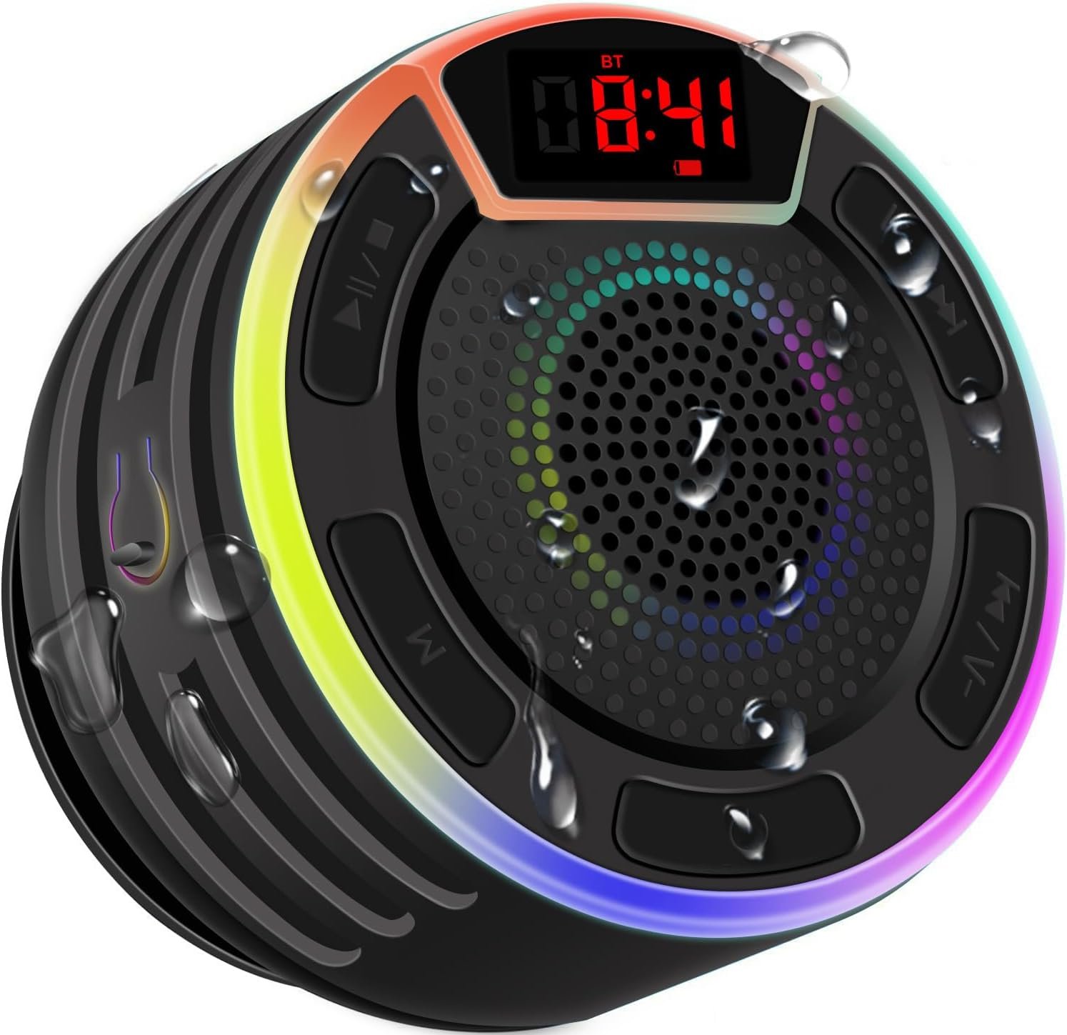 Bluetooth Speakers, IPX7 Waterproof Shower Speaker, Portable Speaker with LED Display, FM Radio, Suction Cup, Light Show, Built-in Mic, Best Gifts for Pool Beach Home Party Travel Outdoors - Image 2