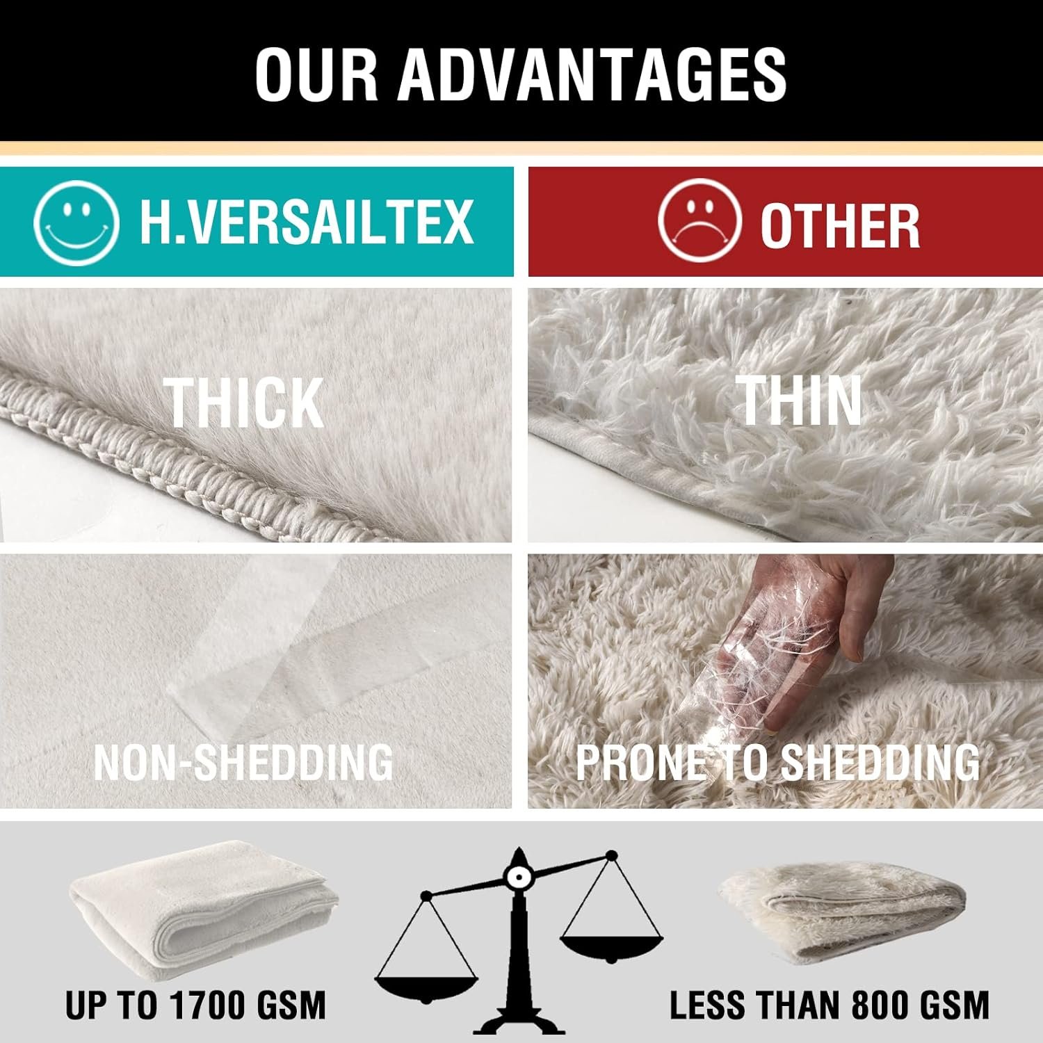 H.VERSAILTEX Area Rug Super Soft Faux Fur Rugs Carpets 2x3 Feet Furry Kids Room Nursery Rug Bedroom Living Room Carpet High Pile Throw Rug Shag Plush Rug for Dorm Room Teen Room Decor, Ivory - Image 6