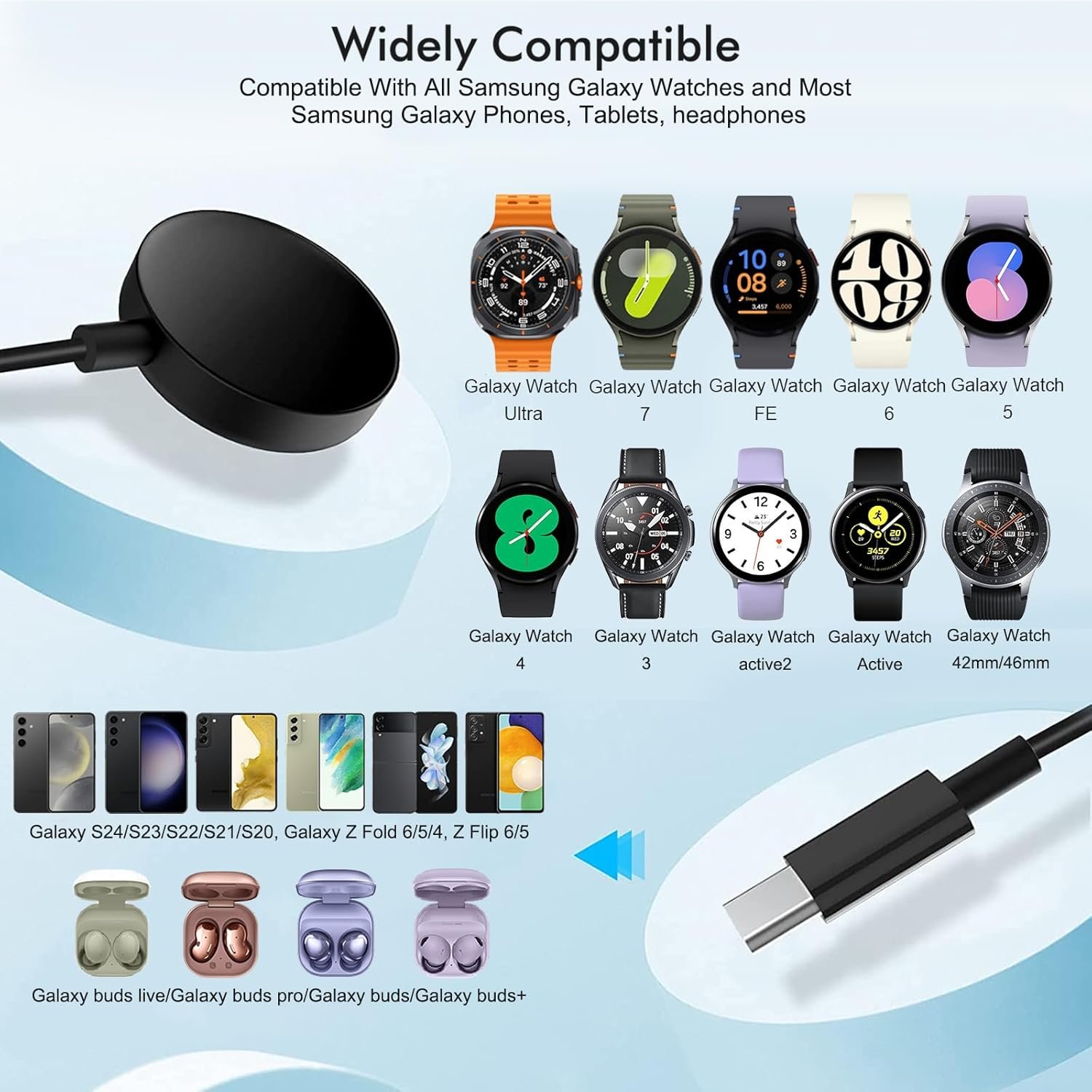 2 in 1 Samsung Watch Charger 6.6FT/2M Galaxy Watch Charger Cable with 18W USB A Fast Charger Power Adapter Plug for Samsung Galaxy Watch Ultra/7/FE/6/5/4,Galaxy S24/S23/S22,Fold 6/5,Flip 6/5,Buds,Tab - Image 5