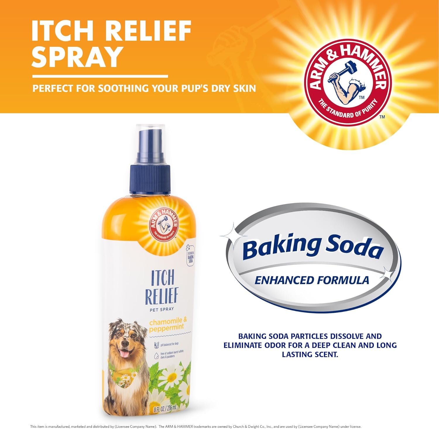 Arm & Hammer for Pets Itch Relief Spray for Dogs - Dog Itch Relief with Baking Soda Chamomile & Peppermint Scent - Professional Dog Skin Care Spray - Anti Itch Spray for Dog, Itchy Dog Skin Relief 8oz - Image 3