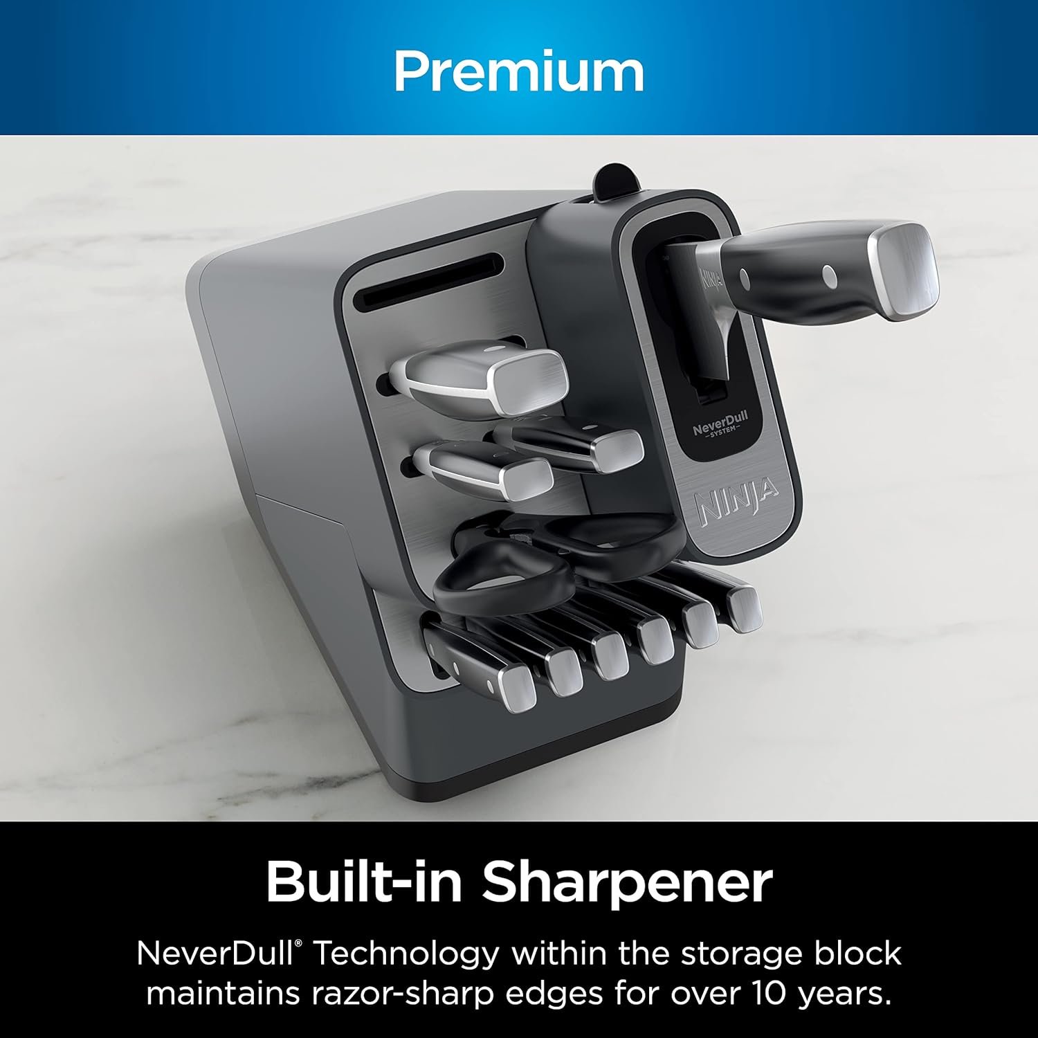 Ninja Knife Set, Knife Sharpener, Knife Block Set, Stainless Steel Knives, 14 Piece Set, Steak Knives, Chef Knives and More, Foodi NeverDull, Black, K32014 - Image 5