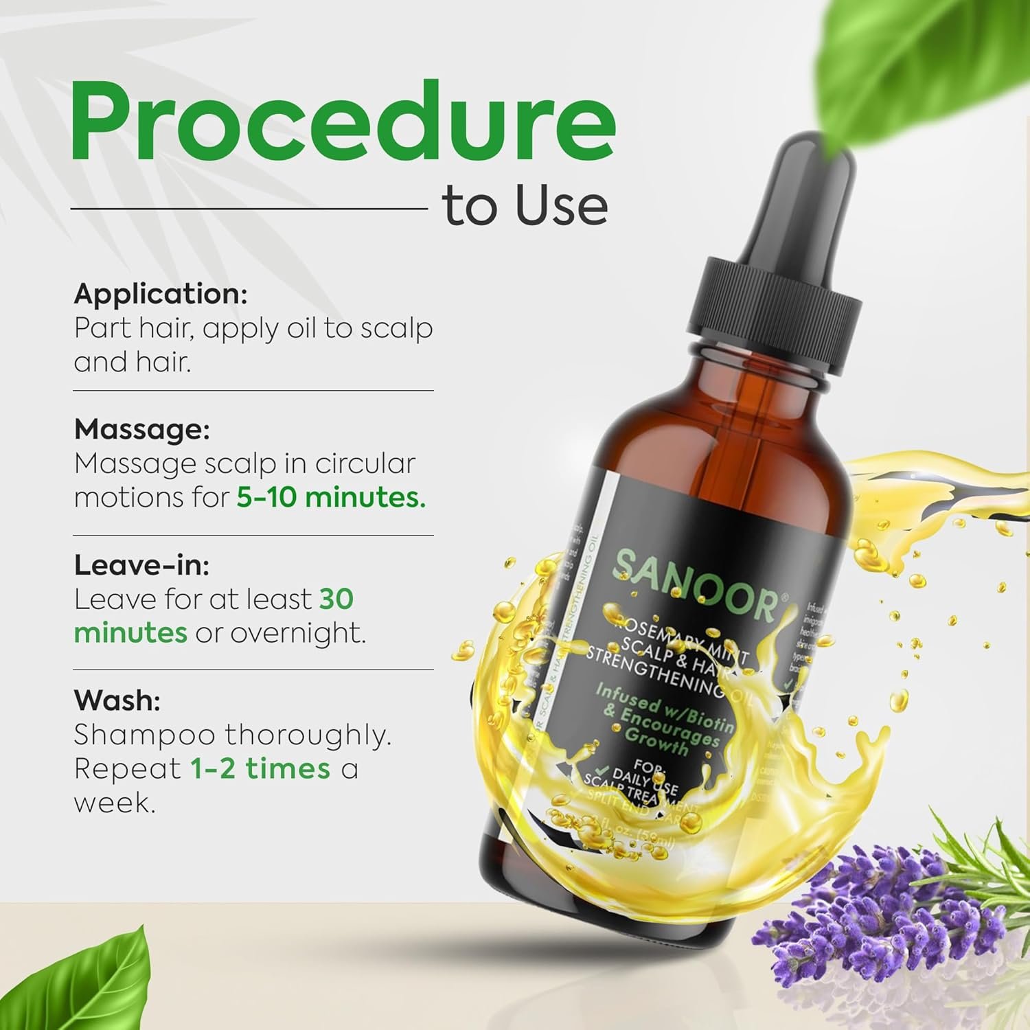 SANOOR® Rosemary Mint, Scalp Hair Growth Oil, Infused Biotin to Encourages Hair Growth | Healthier, Stronger & Long Strands | All Type & Texture | Straight, Waves & Chemically Treated Hairs - Image 6