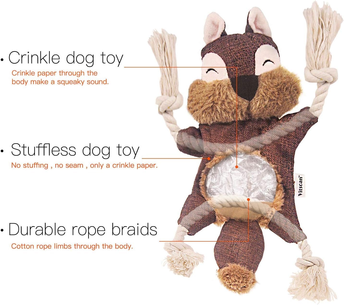 Durable Dog Toys for Aggressive Chewer Squeaky Indestructible Puppy Toys Tough Dog Squeaky Toys No Stuffing Crinkle Dog Toy, Rope Knots Puppy Chew Teething Toys, Sturdy Squirrel Interactive Pet Toy - Image 3
