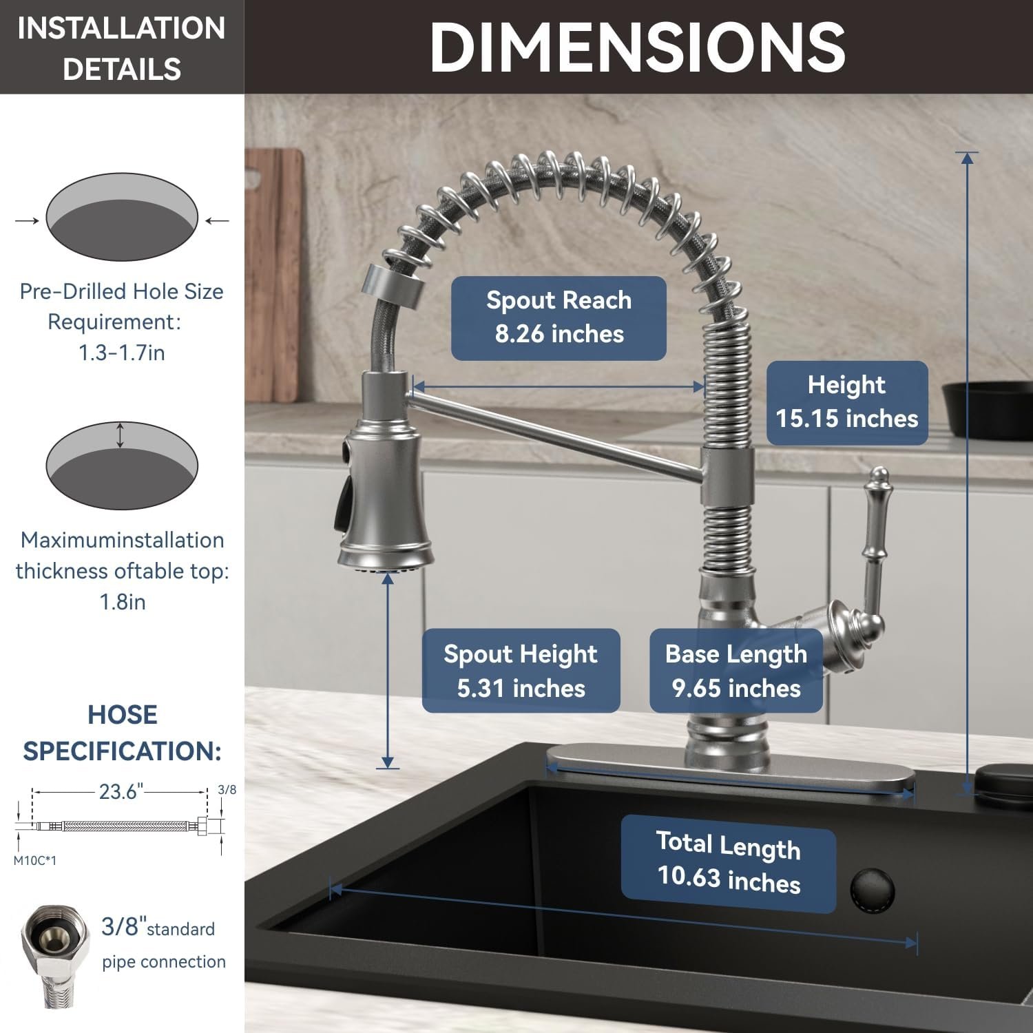 Single Handle Kitchen Sink Faucet with Pull Down Sprayer, Single Level Pull Out Kitchen Faucet, Brushed Nickel - Image 4