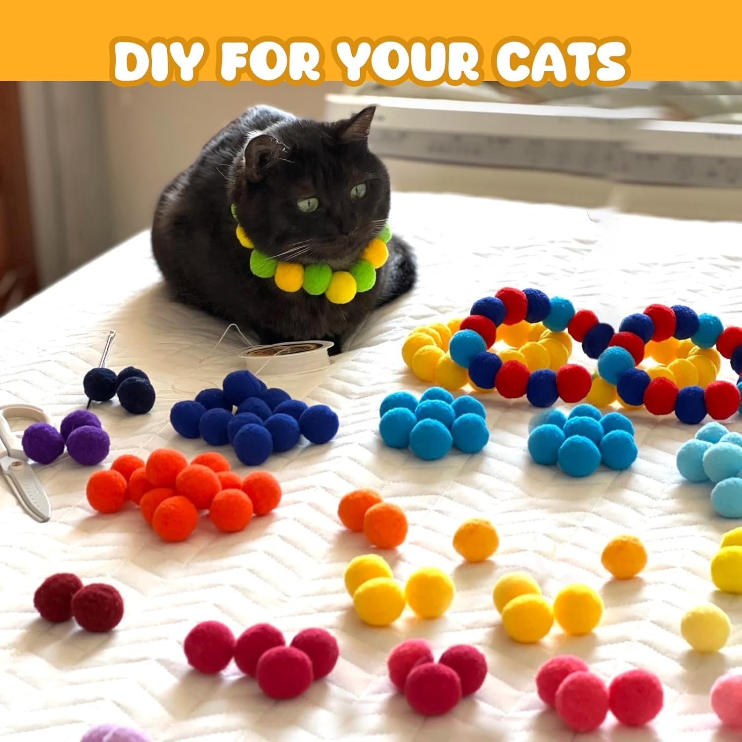 Cat Toy Balls with Launchers Set (2+100), 100 Cat Pom Pom Balls & 2 Cat Toy Ball Launchers (Durable Reinforced Edition), Cat Enrichment Toys, Interactive Cat Toy Balls, Soft & Safe Cat Toys - Image 7