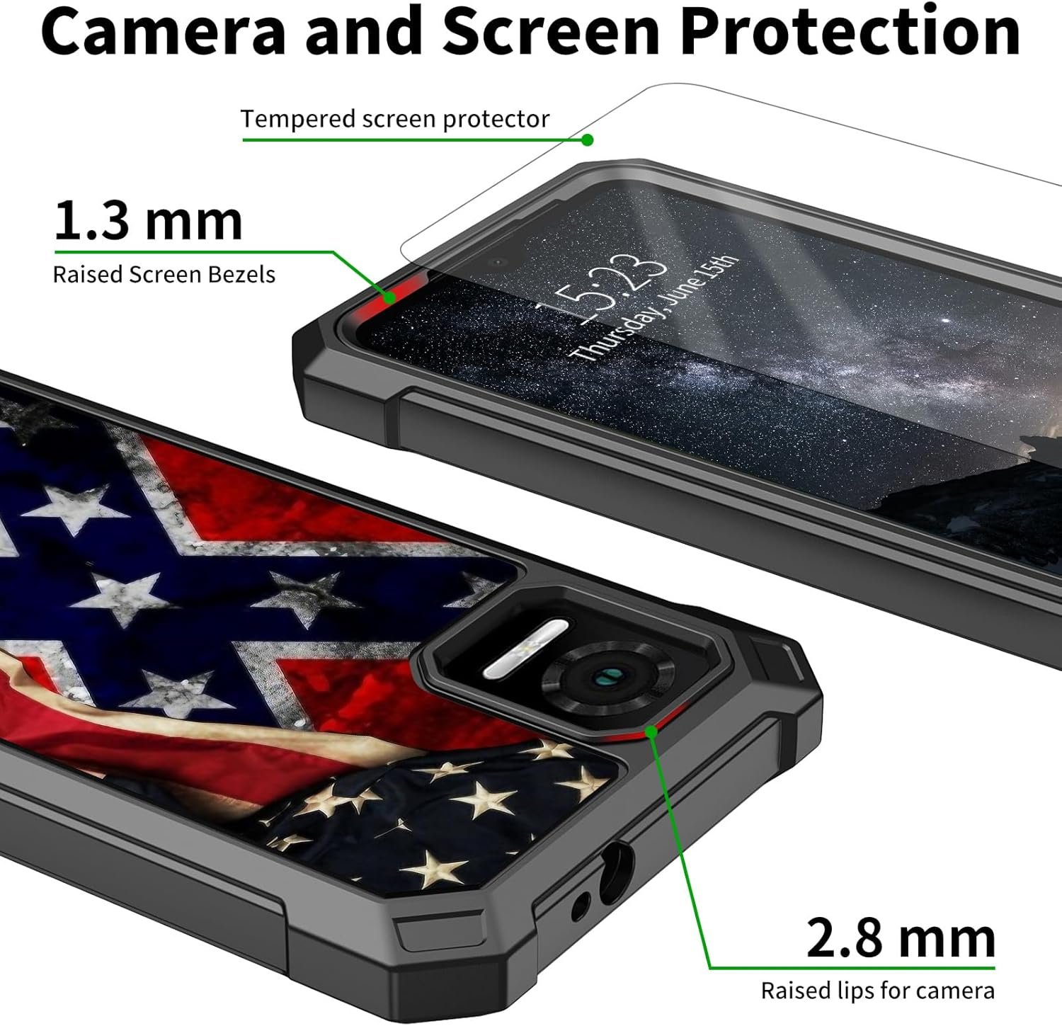 for ATT Vista Phone Case with Tempered Glass Screen Protector Dual Layer Structure Protection Shockproof Corner TPU Bumper Cover for AT&T Vista 2023 Phone Case,Retro Cool America Flag - Image 3
