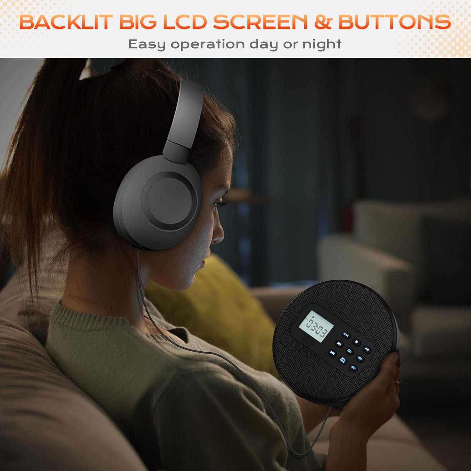 Portable CD Player with Speakers:Rechargeable Walkman CD Player for Car with Anti-Skip Protection,Discman CD Player with Headphones,Plays Recorded MP3/Audiobook/CD/USB with Memory,Backlit. - Image 4