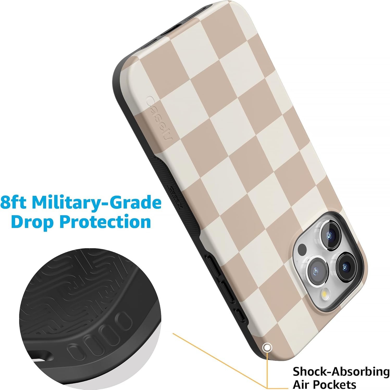 Casely iPhone 15 Pro Max Case | Fit Check | Neutral Checkerboard Checkered Case | Bold Protective Case | Compatible with MagSafe and Action Button - Image 8