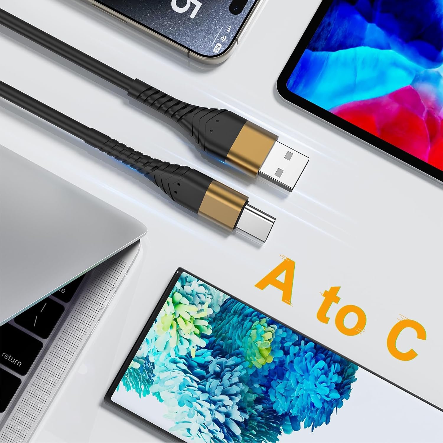 USB Type C Charger Cable Fast Charging 10ft,Extra Long 2Pack 10Foot USB A to USB-C Phone Charging Cord for Samsung Galaxy S20 S10 S10E S9 S8 Plus Note 10 9 8,Z Flip,LG V50 V40 V30 V20 - Image 8