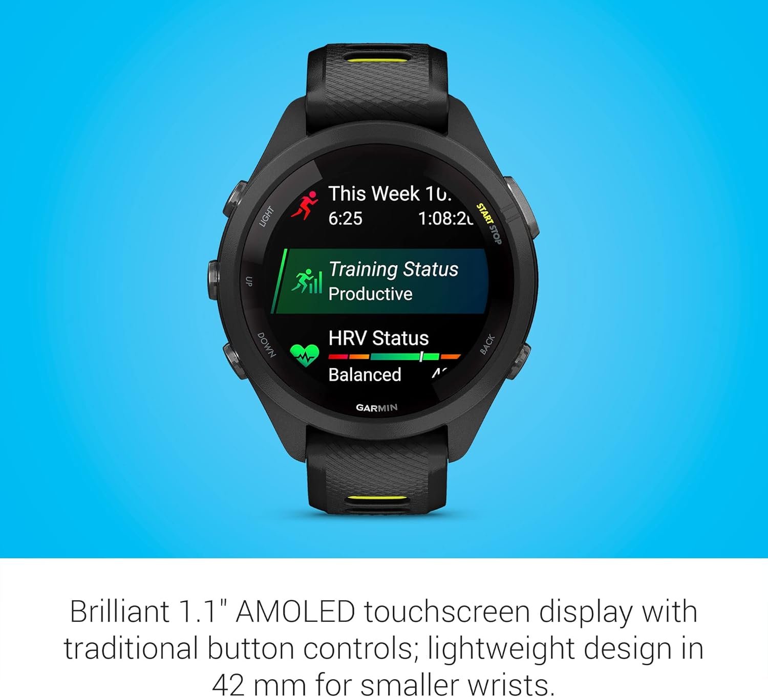 Garmin Forerunner 265S Running Smartwatch, Colorful AMOLED Display, Training Metrics and Recovery Insights, Black and Amp Yellow, 42 mm - Image 4
